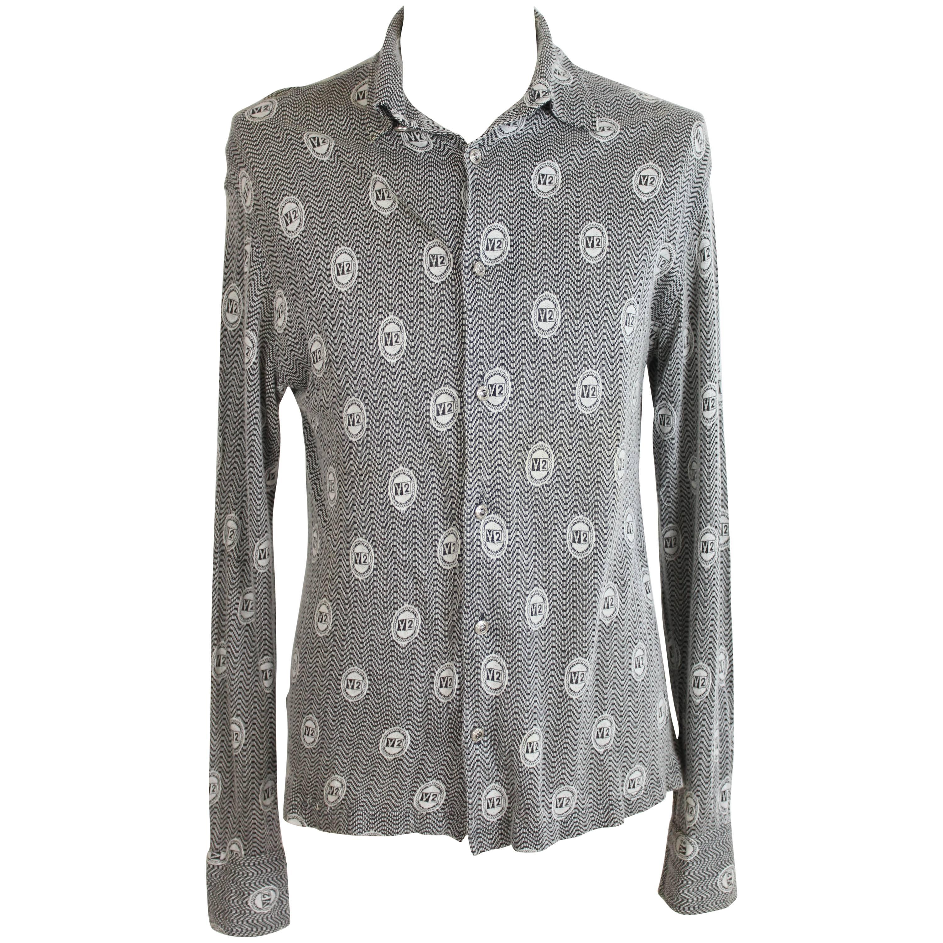 Gianni Versace Classic Monogram Cotton Blend Black and White Italian Shirt, 1990 For Sale