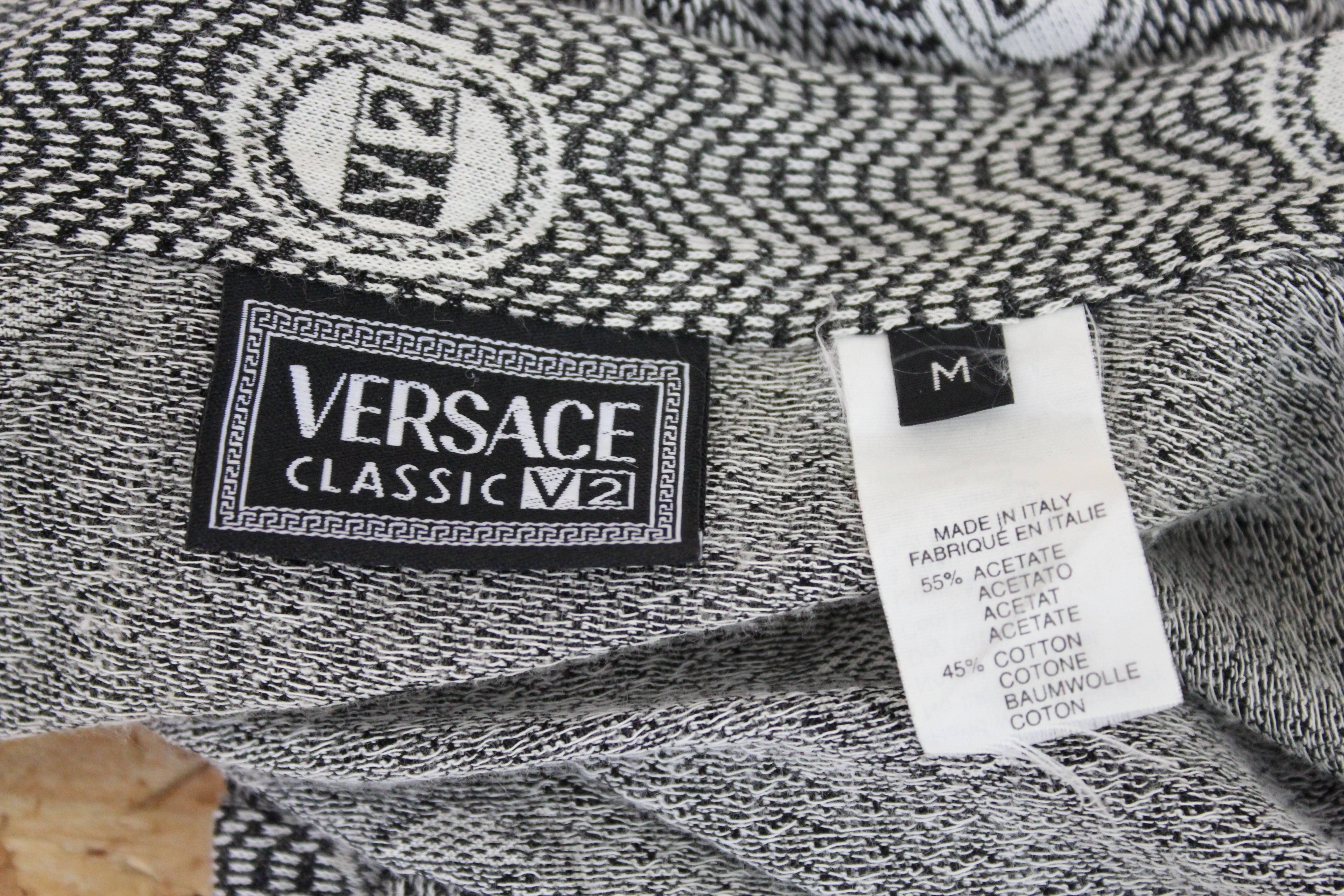 Gianni Versace Classic Monogram Cotton Blend Black and White Italian Shirt, 1990 For Sale 1