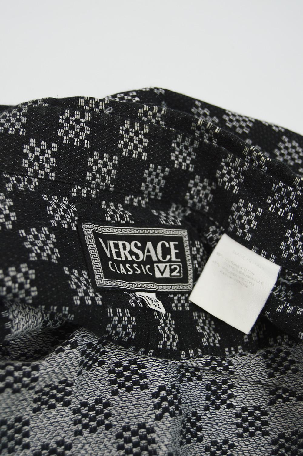 Gianni Versace Classic V2 Men's Checkerboard Pattern Jacquard Shirt, 1990s 4