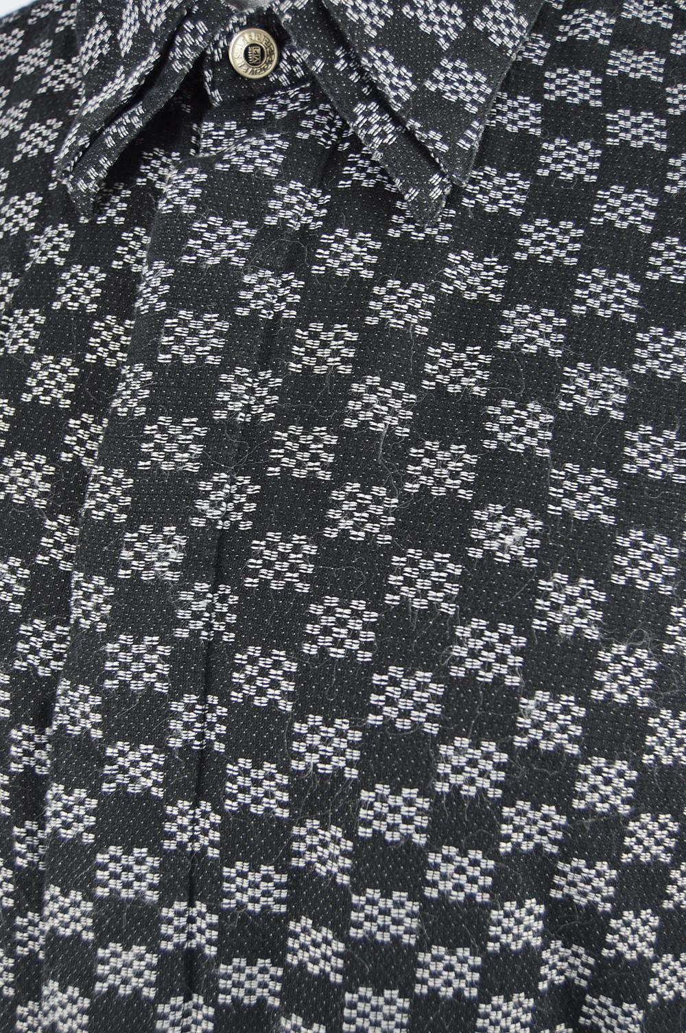 Black Gianni Versace Classic V2 Men's Checkerboard Pattern Jacquard Shirt, 1990s