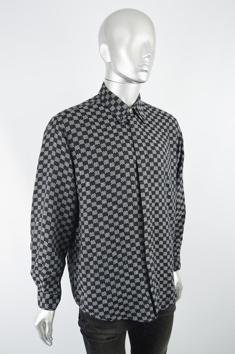 Gianni Versace Classic V2 Men's Checkerboard Pattern Jacquard Shirt