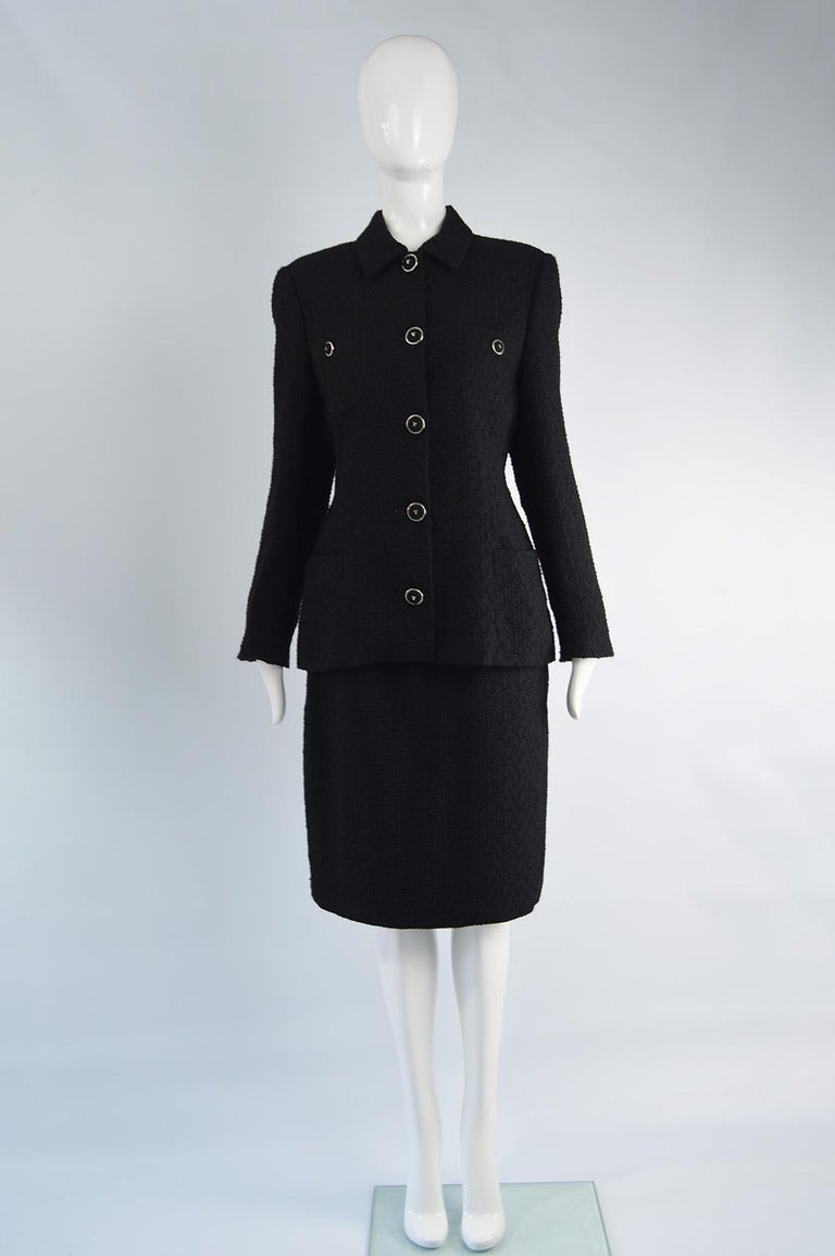 Gianni Versace Classic V2 Womens Vintage Black Wool Bouclé Tweed Skirt ...
