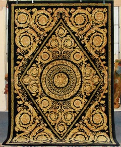Gianni Versace Collection Black and Gold Designer Carpet, Rug. Barocco