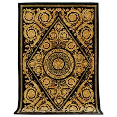 Used Gianni Versace Collection Black and Gold Designer Carpet, Rug. Barocco