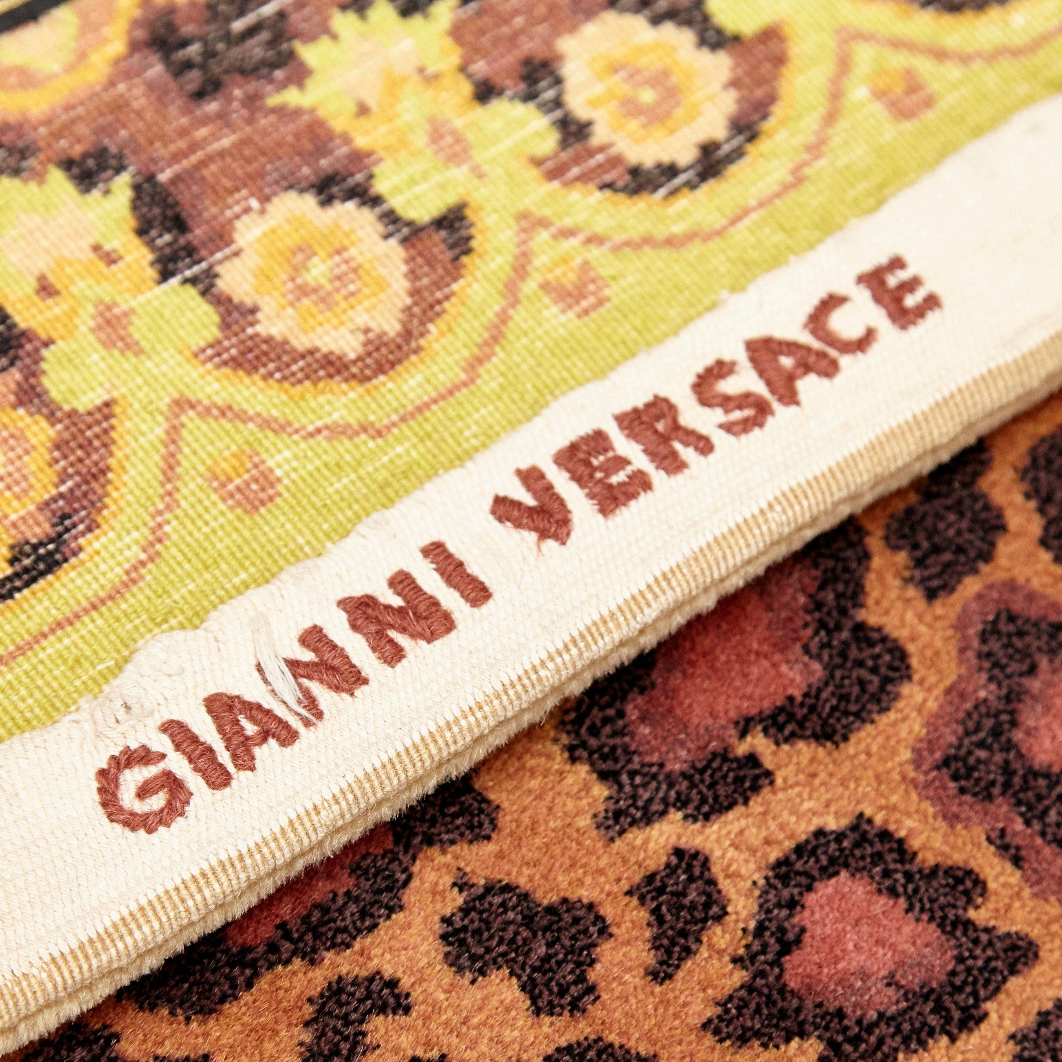 Wool Gianni Versace Collection Rug Wild Barocco, Gold Leopard Animal Print, 1980