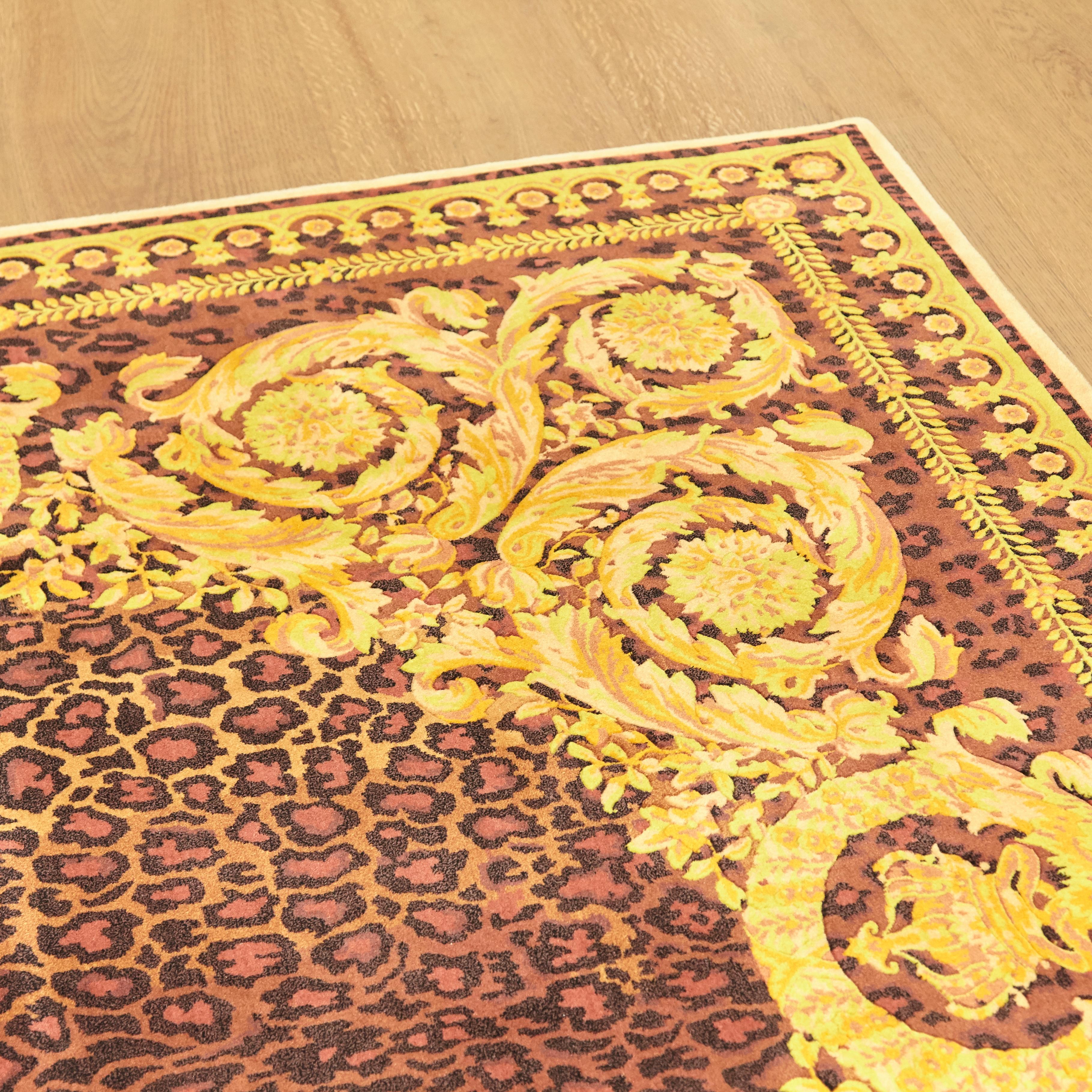 Gianni Versace Collection Rug Wild Barocco, Gold Leopard Animal Print, 1980 1