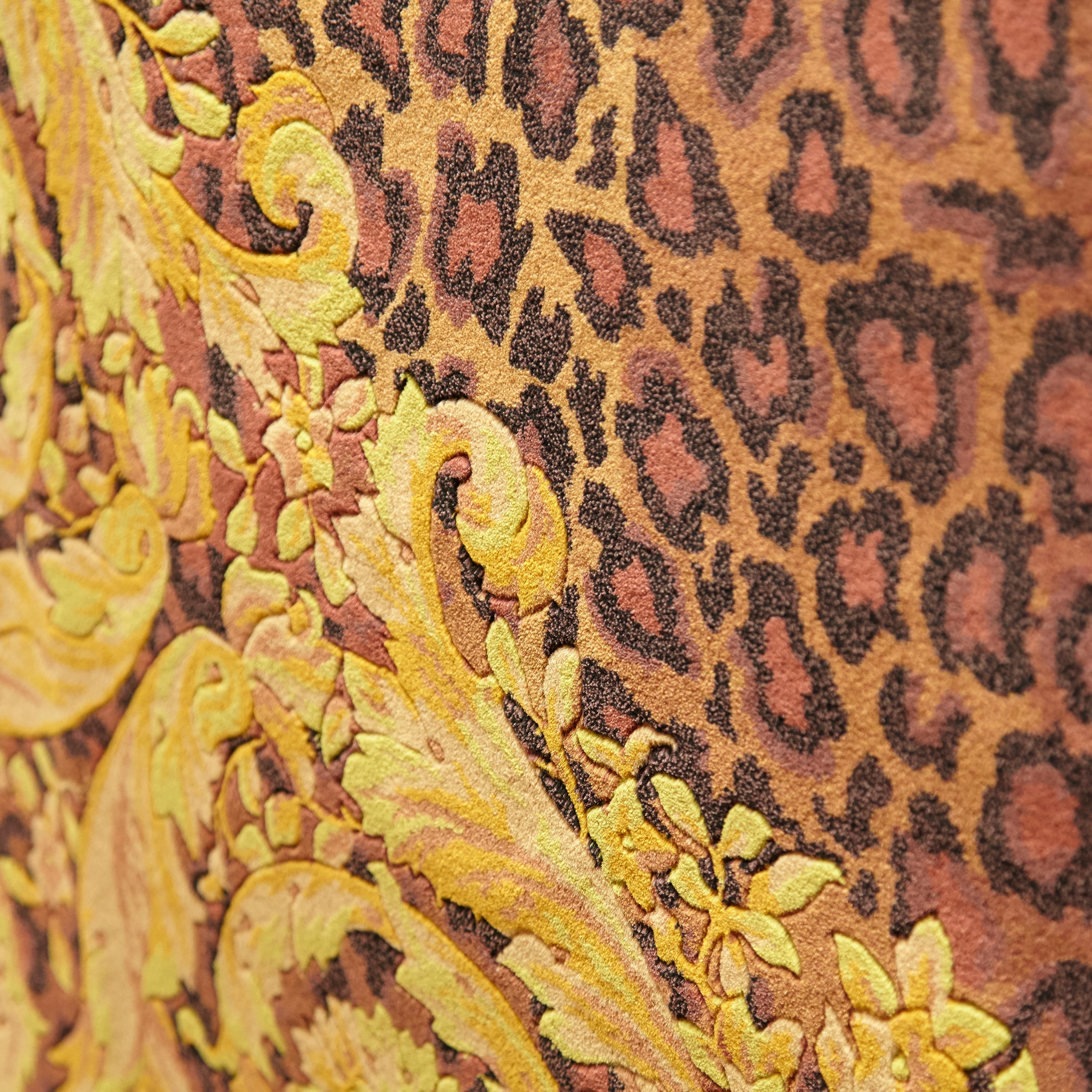 Hand-Knotted Gianni Versace Collection Rug Wild Barocco, Gold Leopard Animal Print, 1980