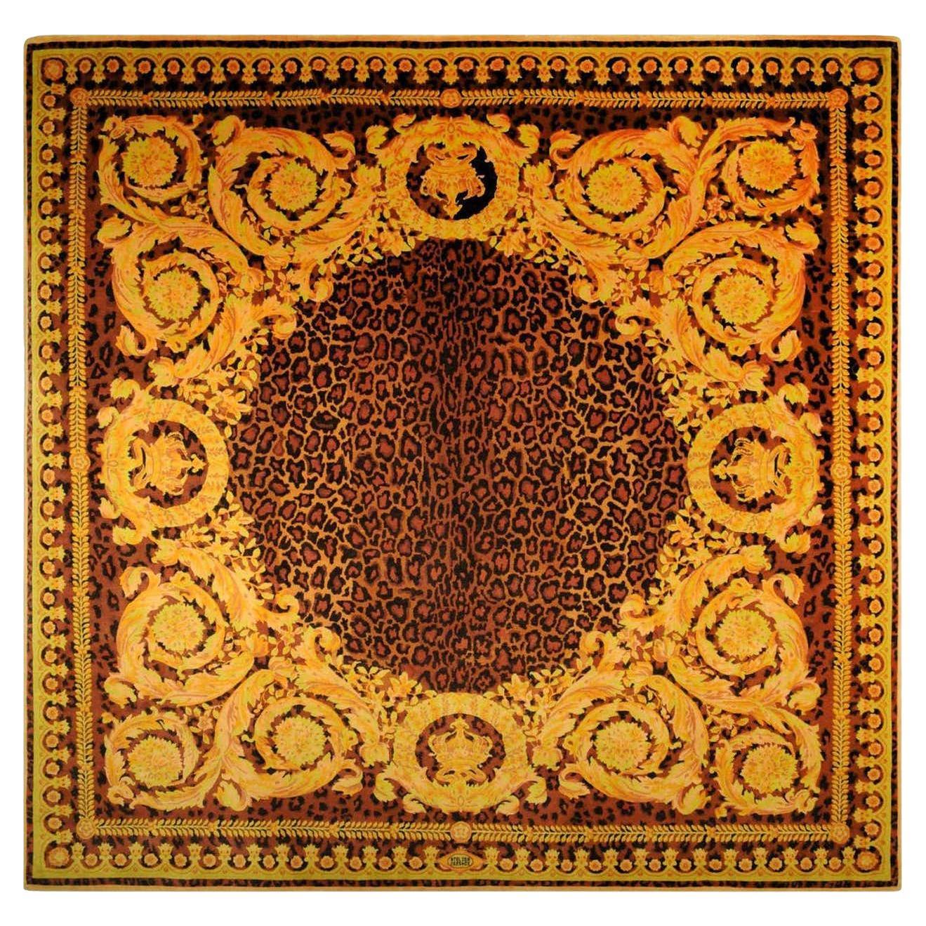 Gianni Versace Collection Rug Wild Barocco, Gold Leopard Animal Print, 1980 For Sale