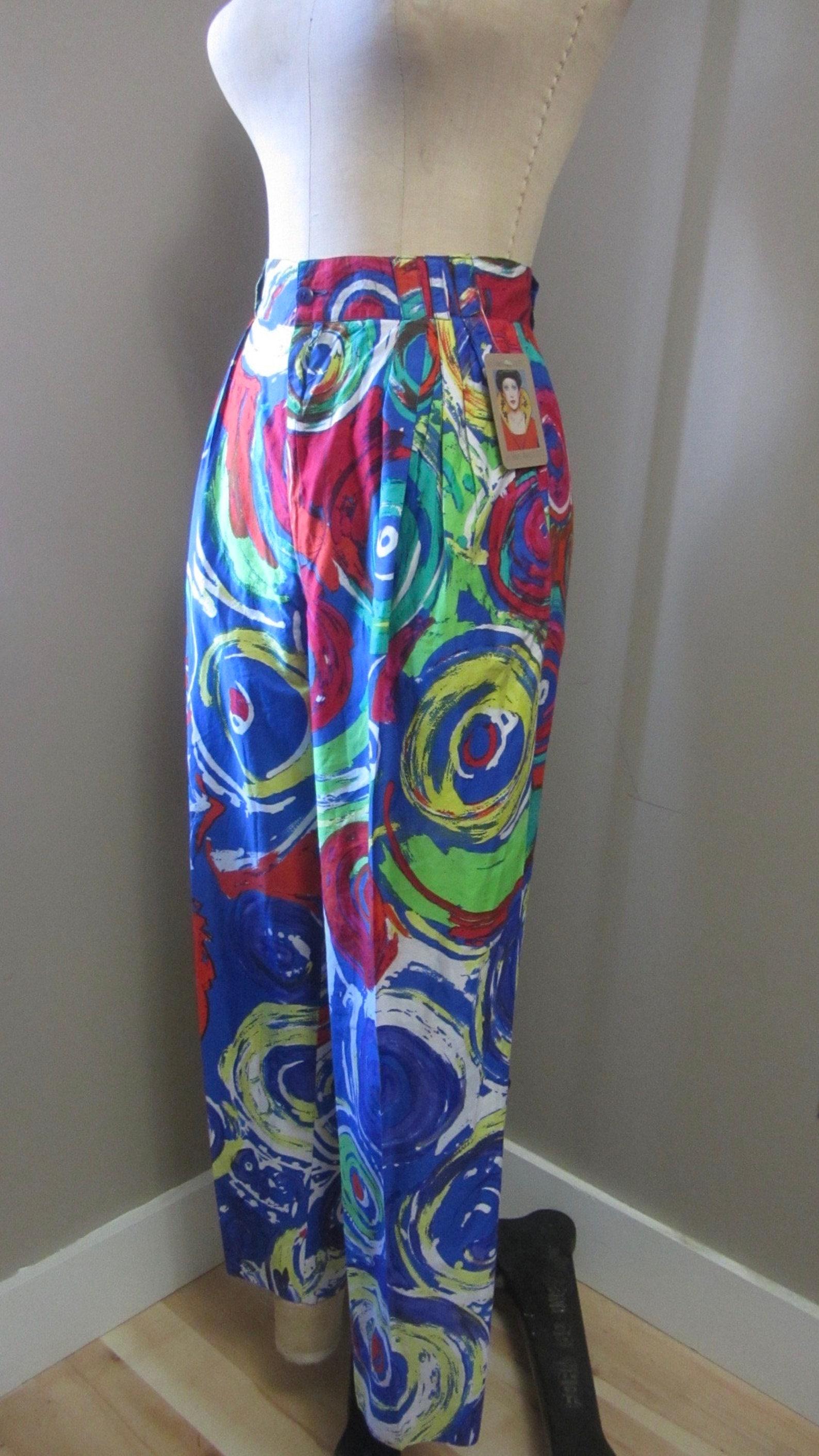 Violet Pantalon à imprimé abstrait coloré de Gianni Versace, Circa 1991 en vente