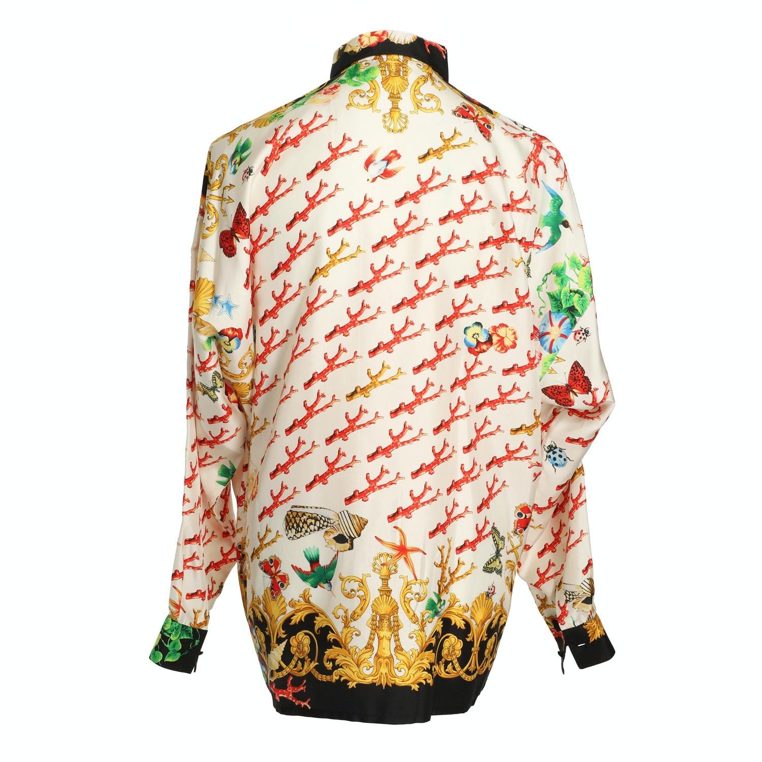 GIANNI VERSACE Corals silk shirt In Good Condition For Sale In Rubiera, RE
