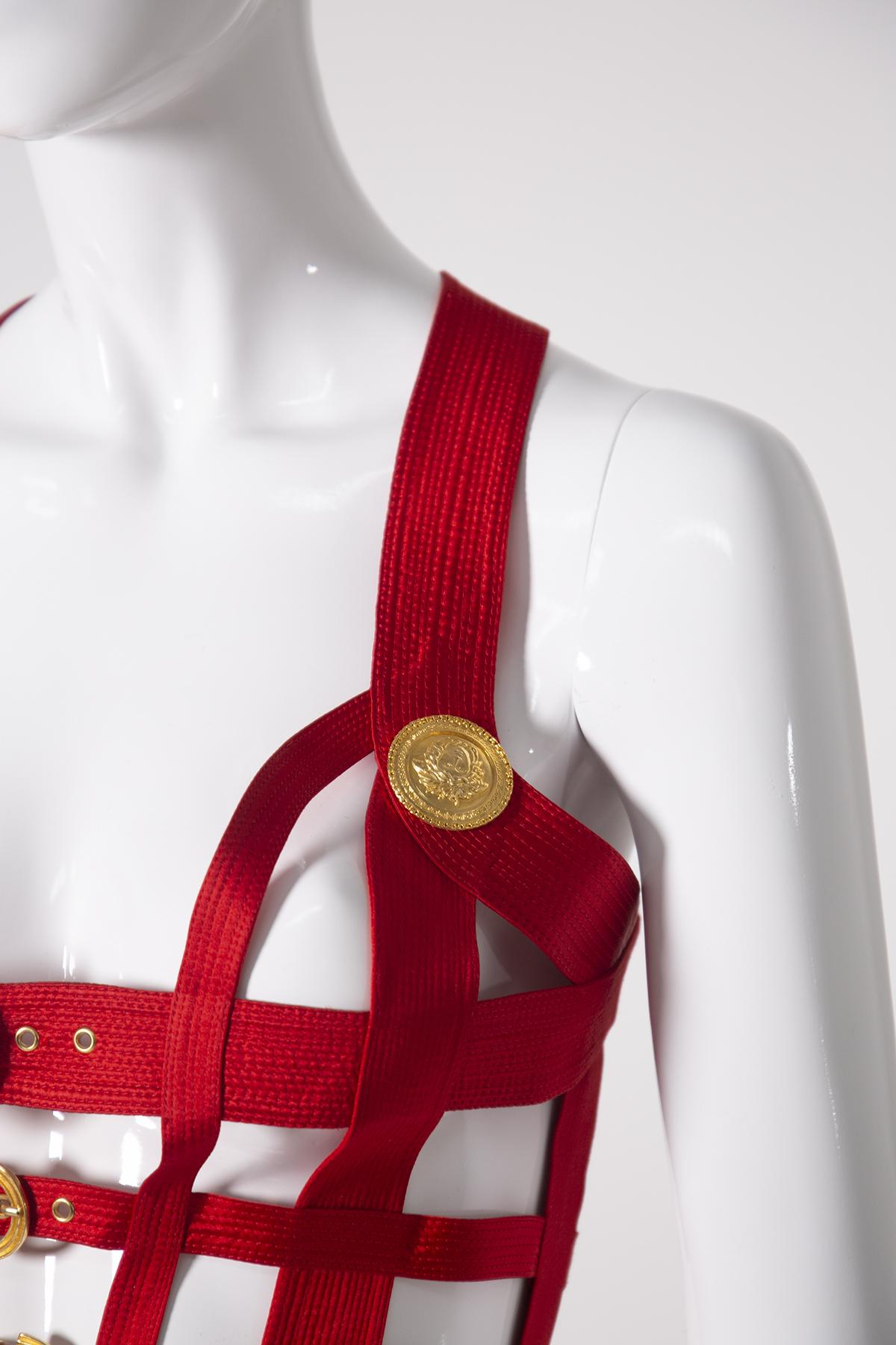 Gianni Versace Korsett H/W Laufsteg Couture Vintage Rot Bondage, 1992   1