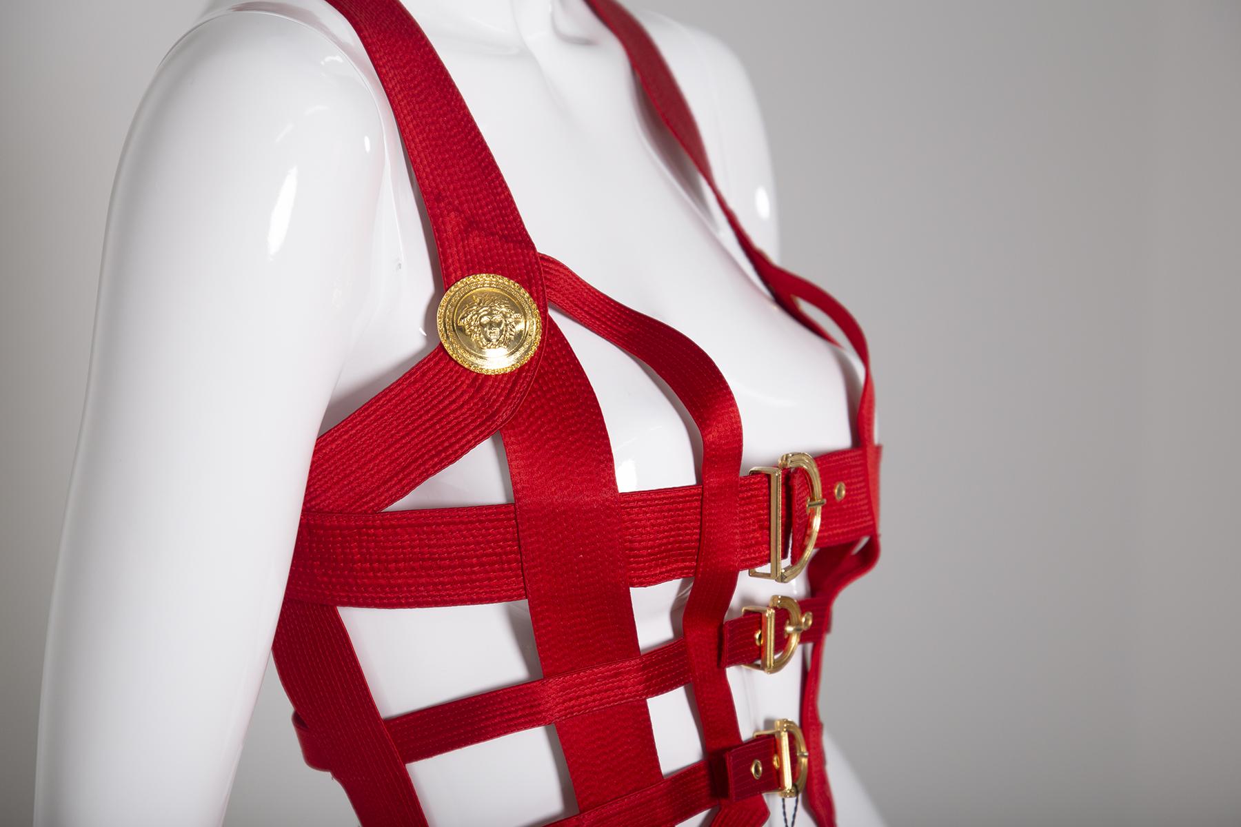 Gianni Versace Korsett H/W Laufsteg Couture Vintage Rot Bondage, 1992   2