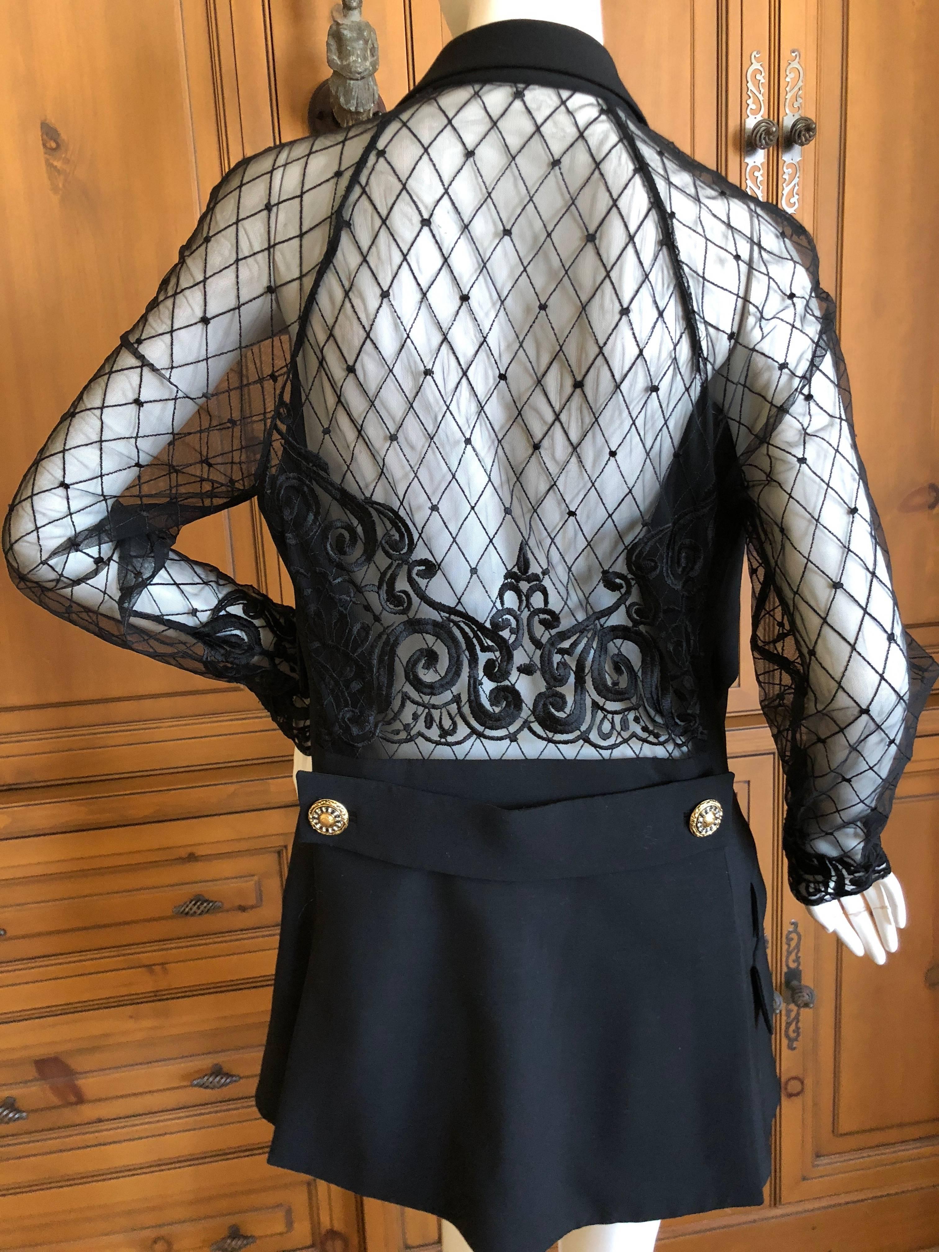 Gianni Versace Couture S 1994 Black Tux Jacket Sheer Baroque Lace Back & Sleeves For Sale 3