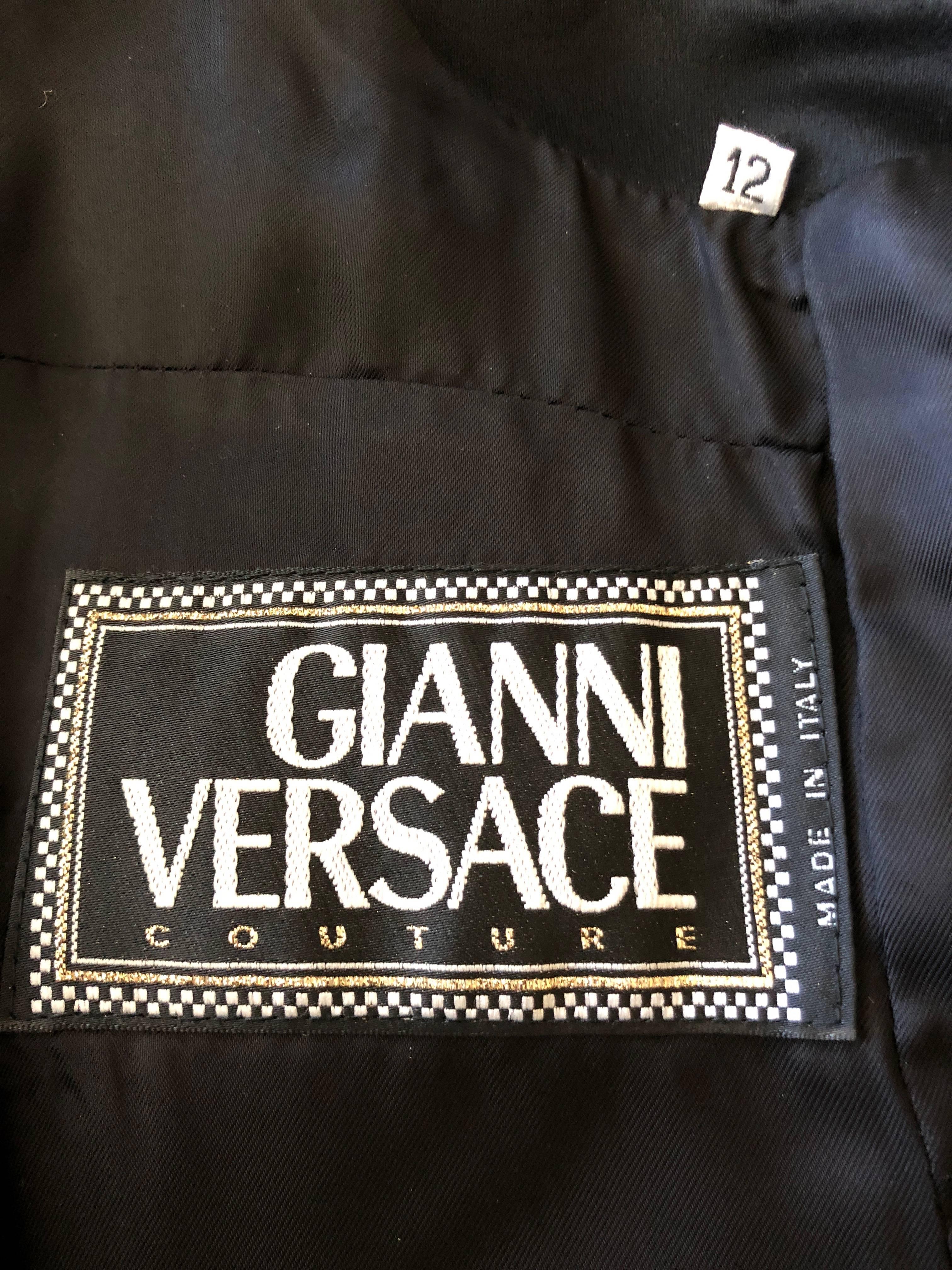 Gianni Versace Couture S 1994 Black Tux Jacket Sheer Baroque Lace Back & Sleeves In Excellent Condition For Sale In Cloverdale, CA