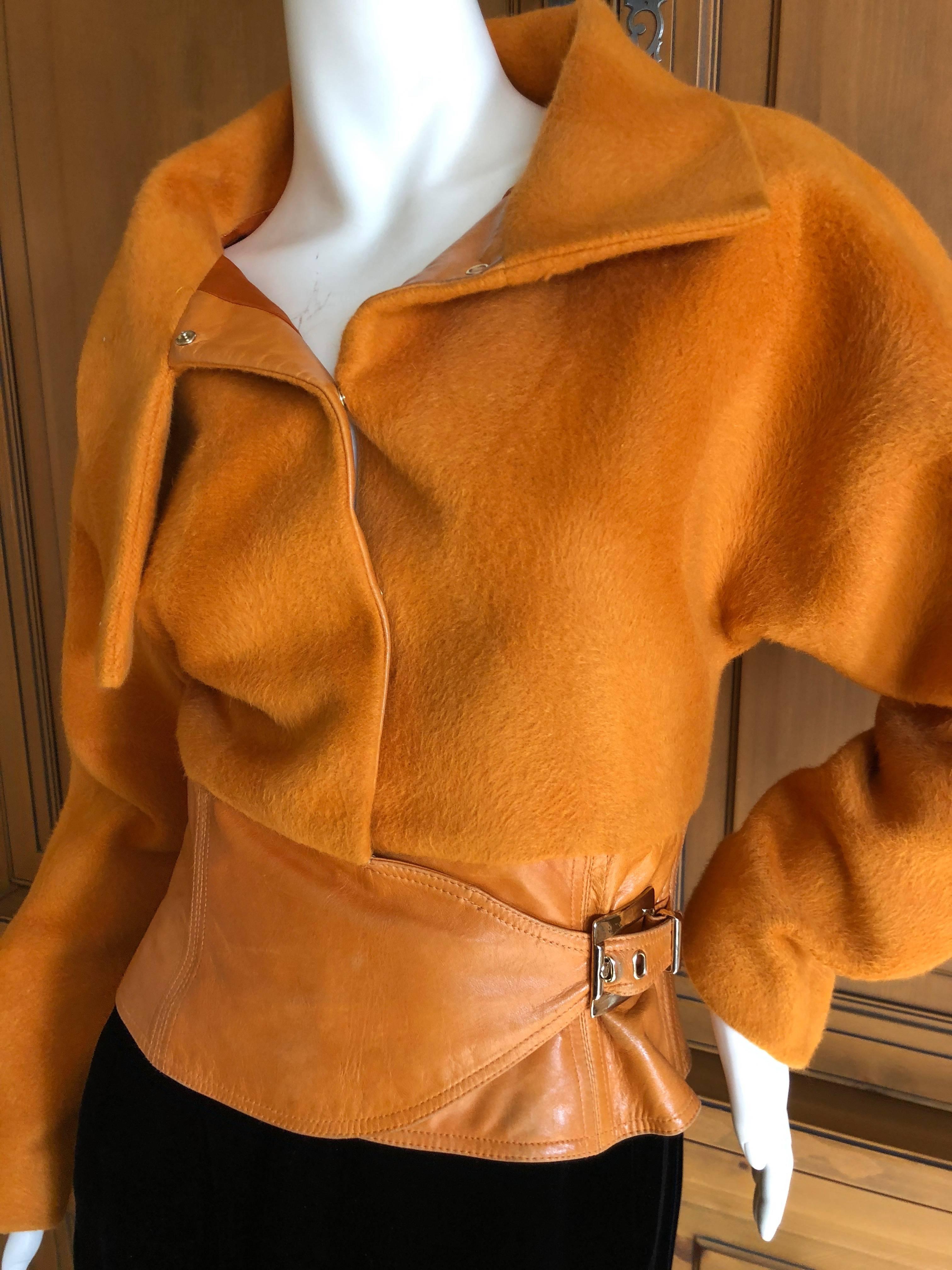 Gianni Versace Couture 1980's Luxurious Orange Wrap Jacket with Leather Trim In Excellent Condition For Sale In Cloverdale, CA