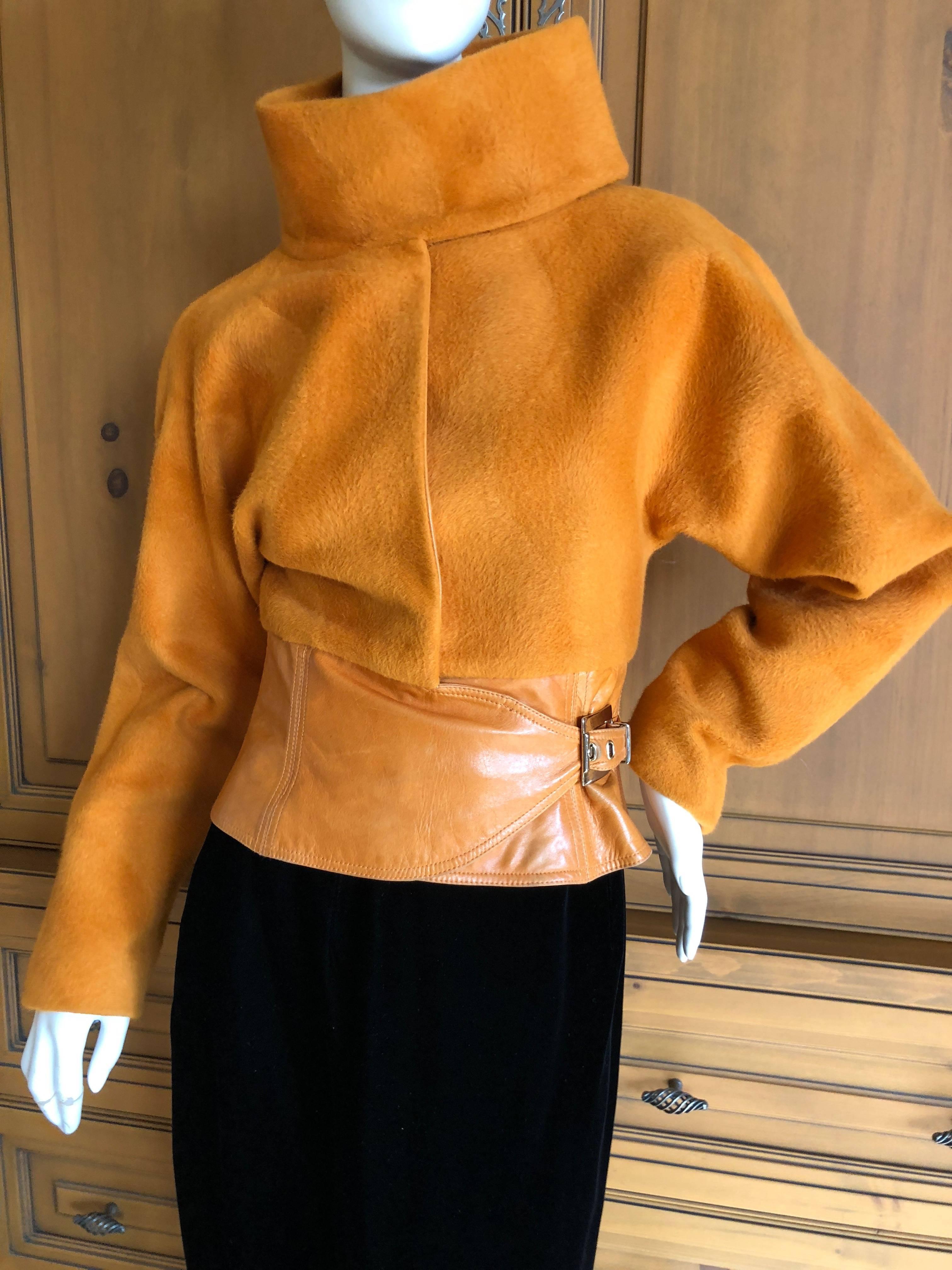 Women's Gianni Versace Couture 1980's Luxurious Orange Wrap Jacket with Leather Trim For Sale