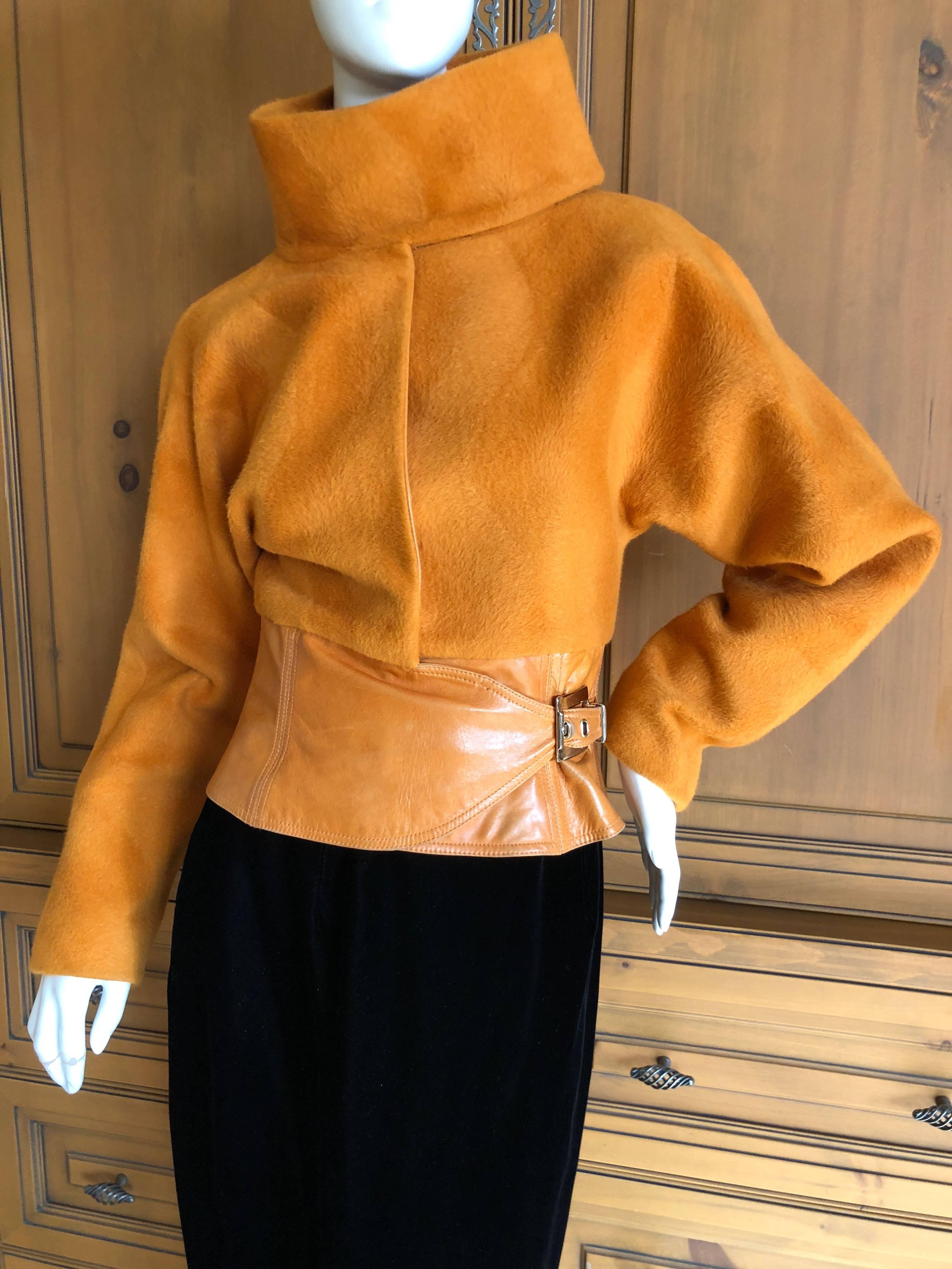 Gianni Versace Couture 1980's Luxurious Orange Wrap Jacket with Leather Trim For Sale 2