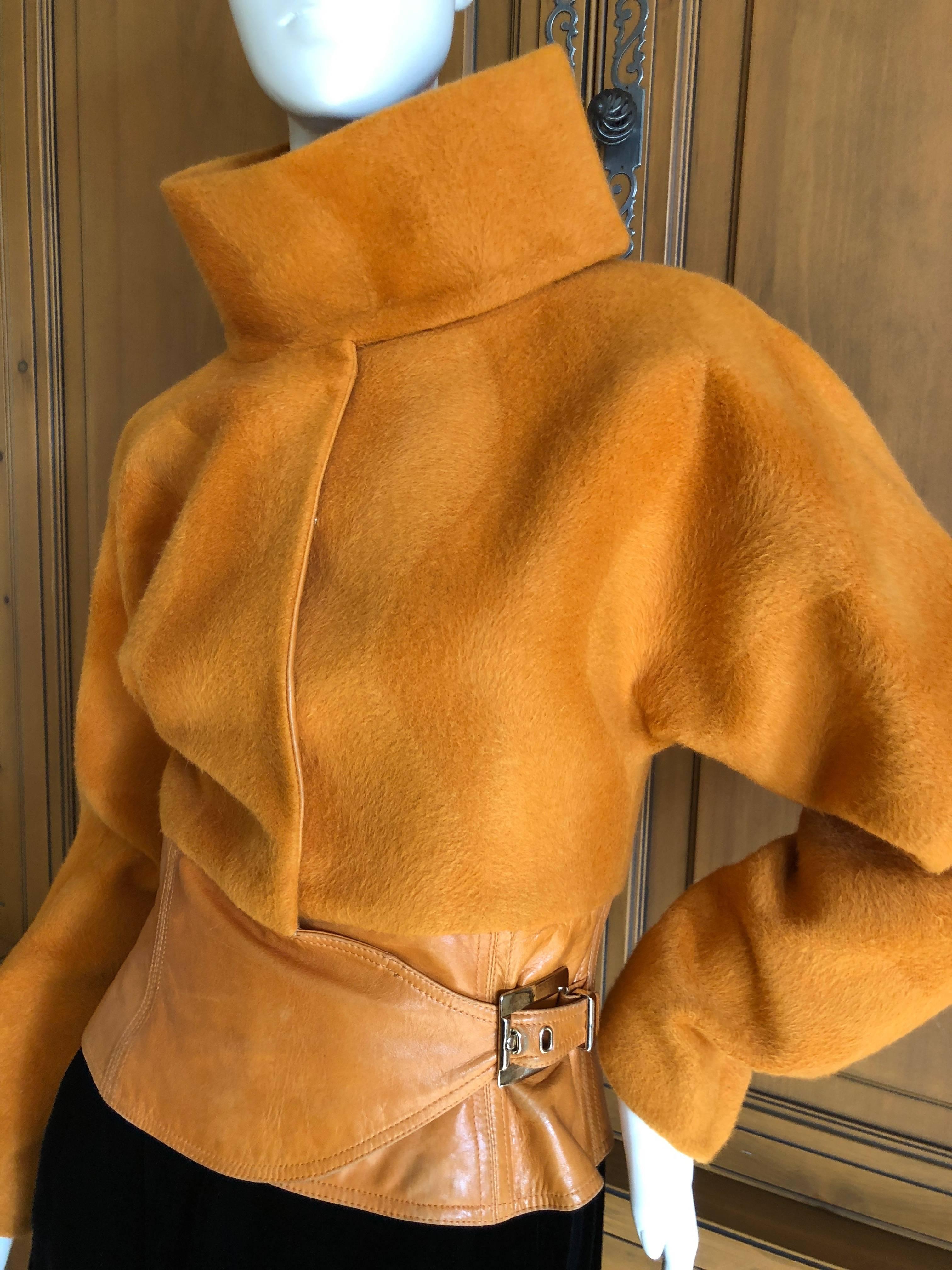 Gianni Versace Couture 1980's Luxurious Orange Wrap Jacket with Leather Trim For Sale 3