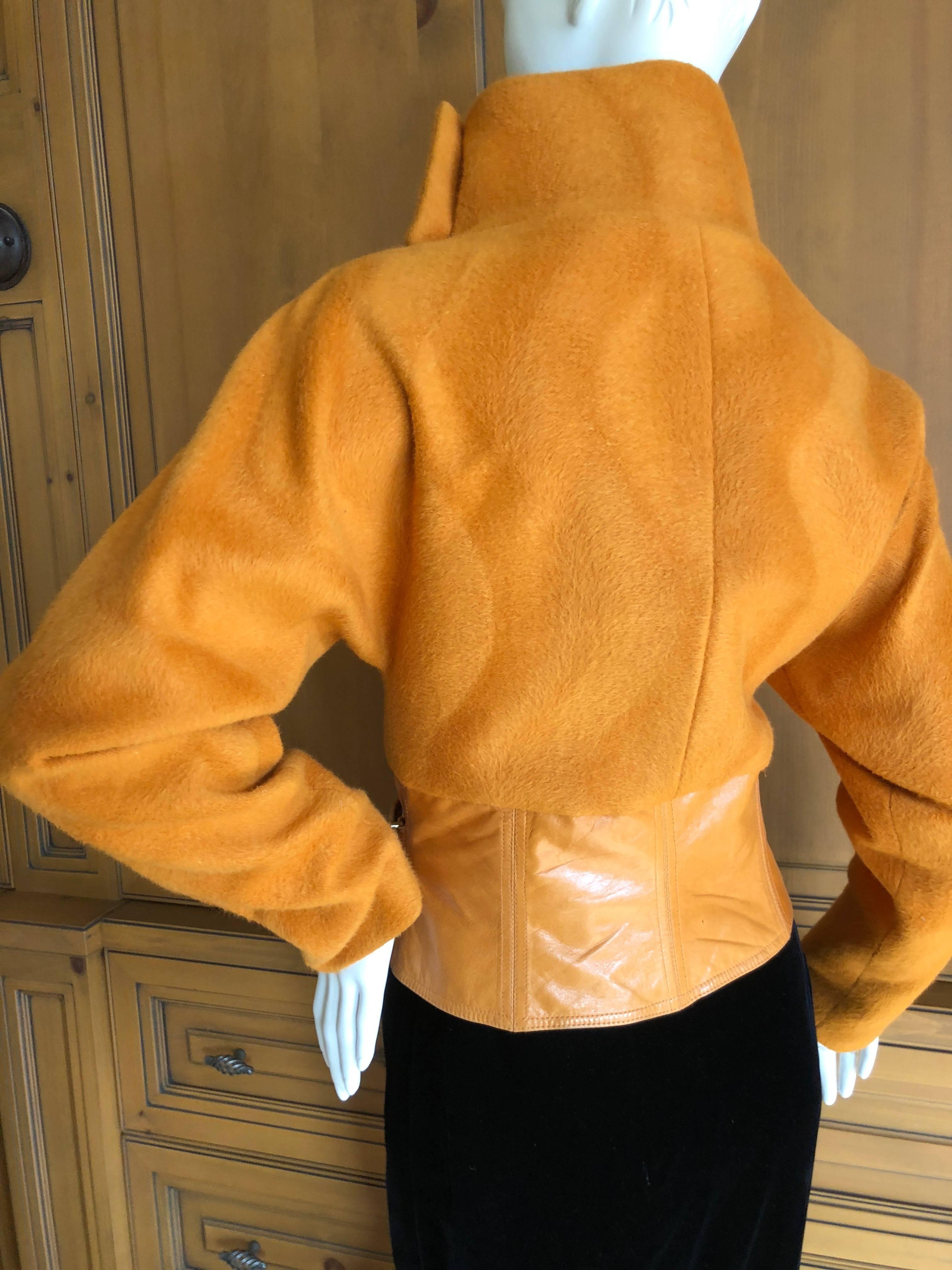 Gianni Versace Couture 1980's Luxurious Orange Wrap Jacket with Leather Trim For Sale 4