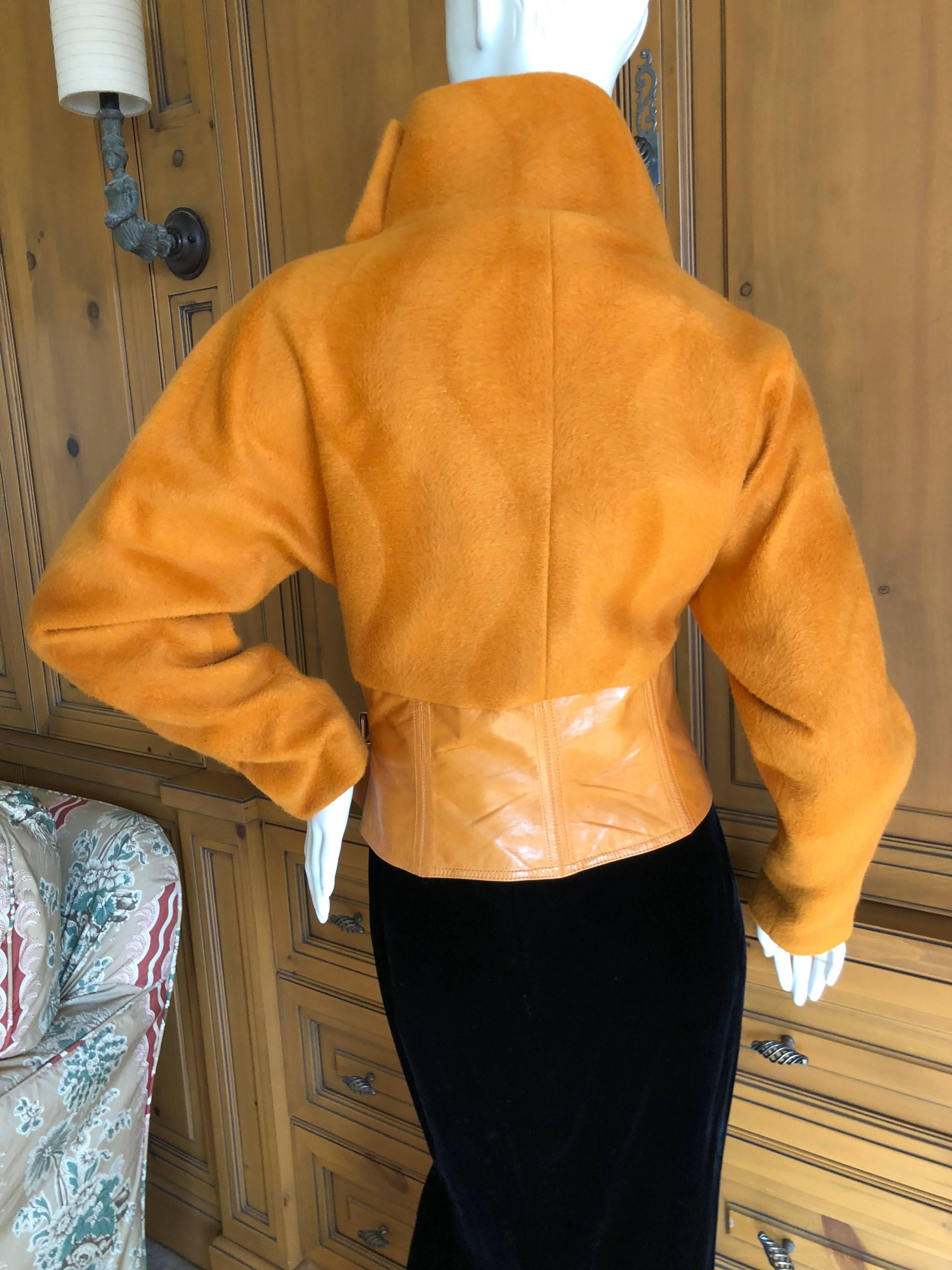 Gianni Versace Couture 1980's Luxurious Orange Wrap Jacket with Leather Trim For Sale 5