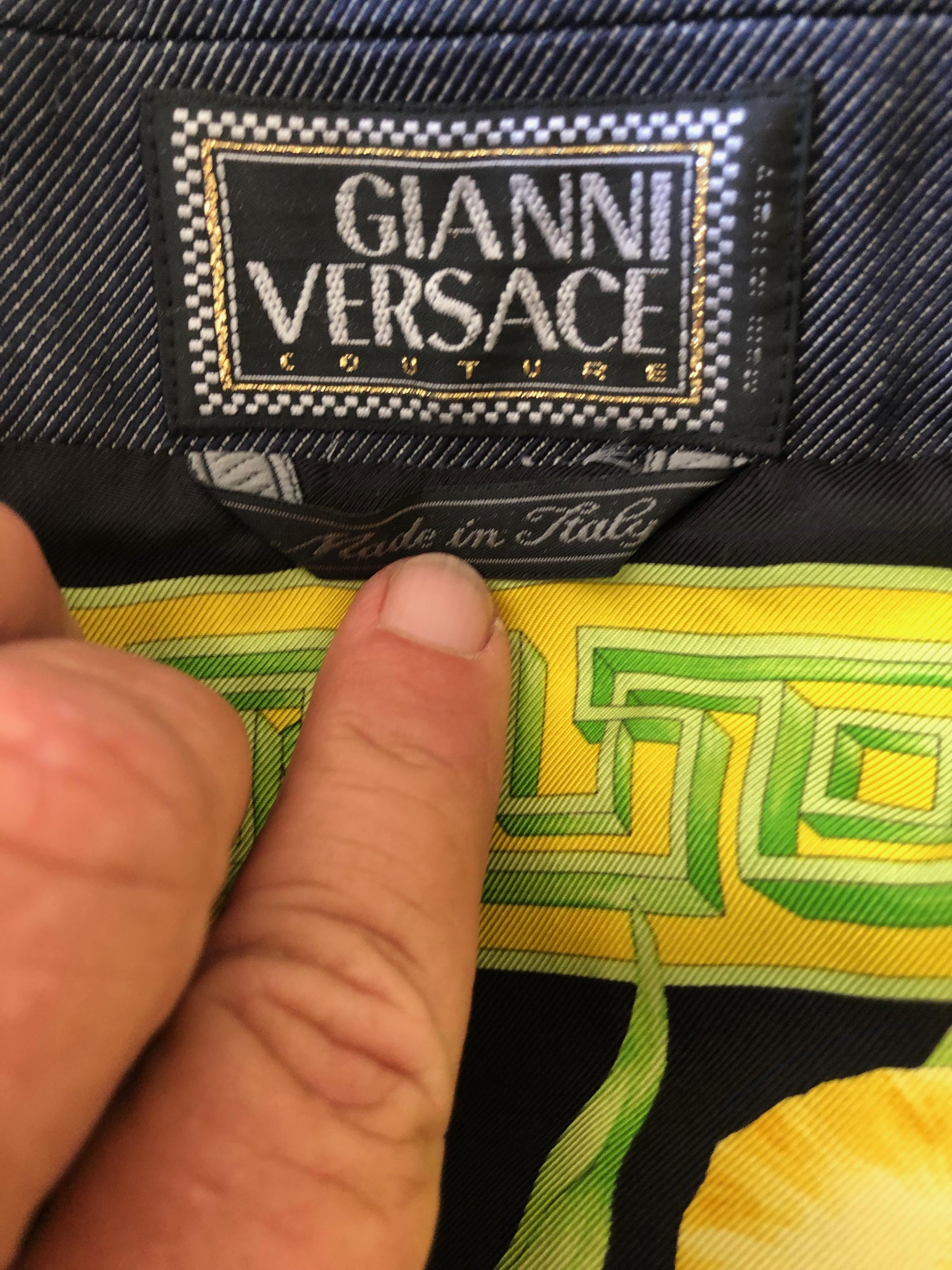 Gianni Versace Couture 1980's Tropical Color Greek Key Pattern Silk Skirt Suit  For Sale 4