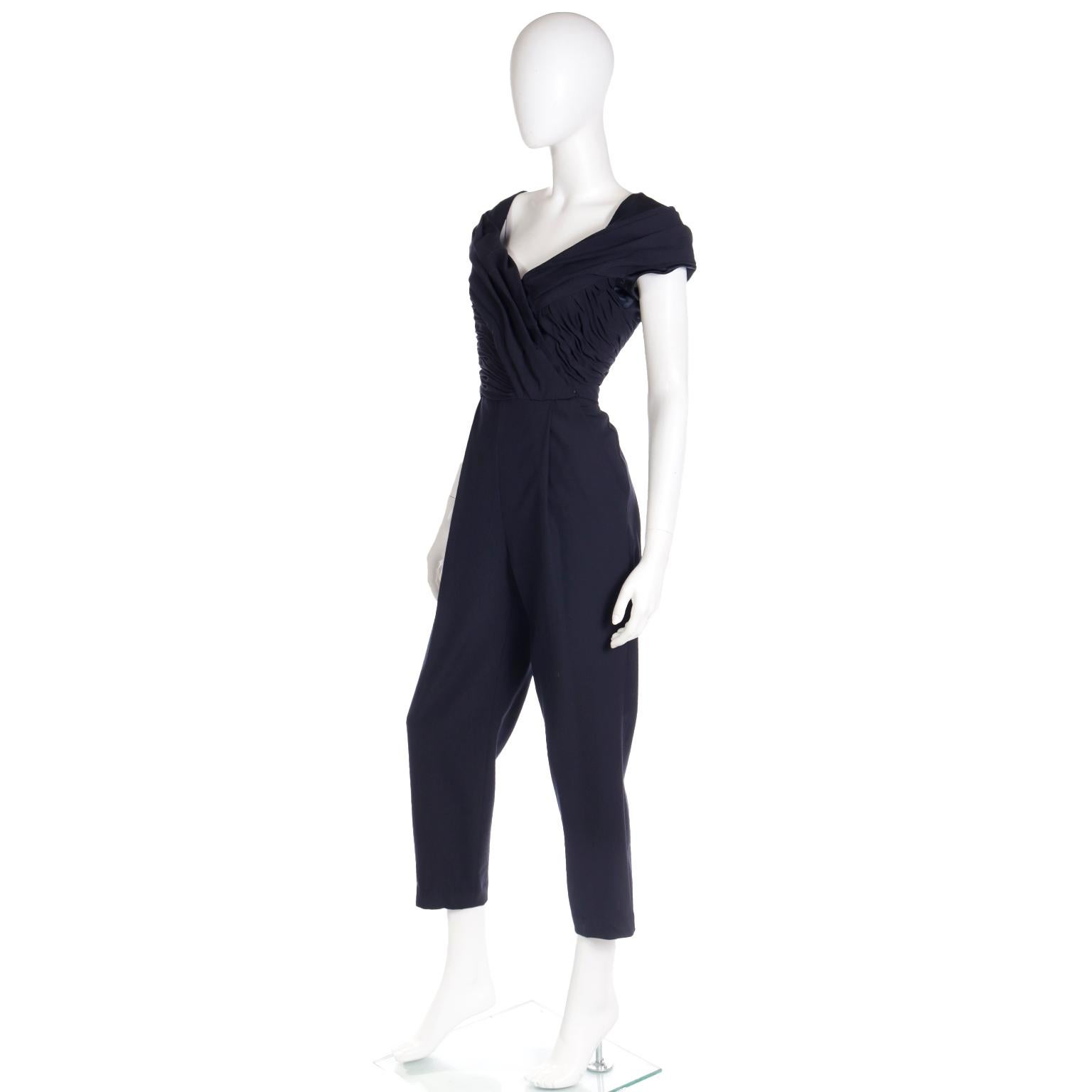 Gianni Versace Couture 1990 Vintage Black Jumpsuit With Ruching  In Excellent Condition For Sale In Portland, OR