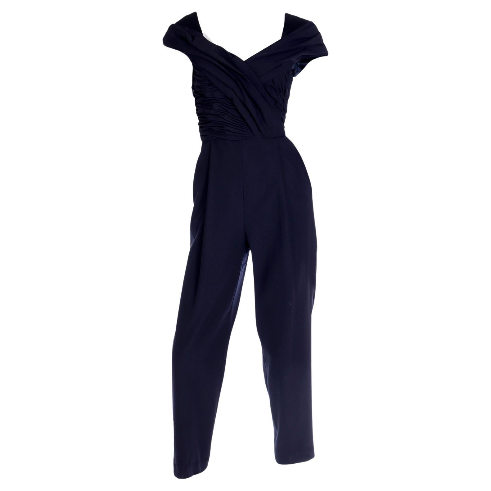 Gianni Versace Couture 1990 Vintage Black Jumpsuit With Ruching  For Sale