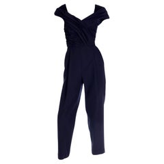Gianni Versace Couture 1990 Vintage Black Jumpsuit With Ruching 