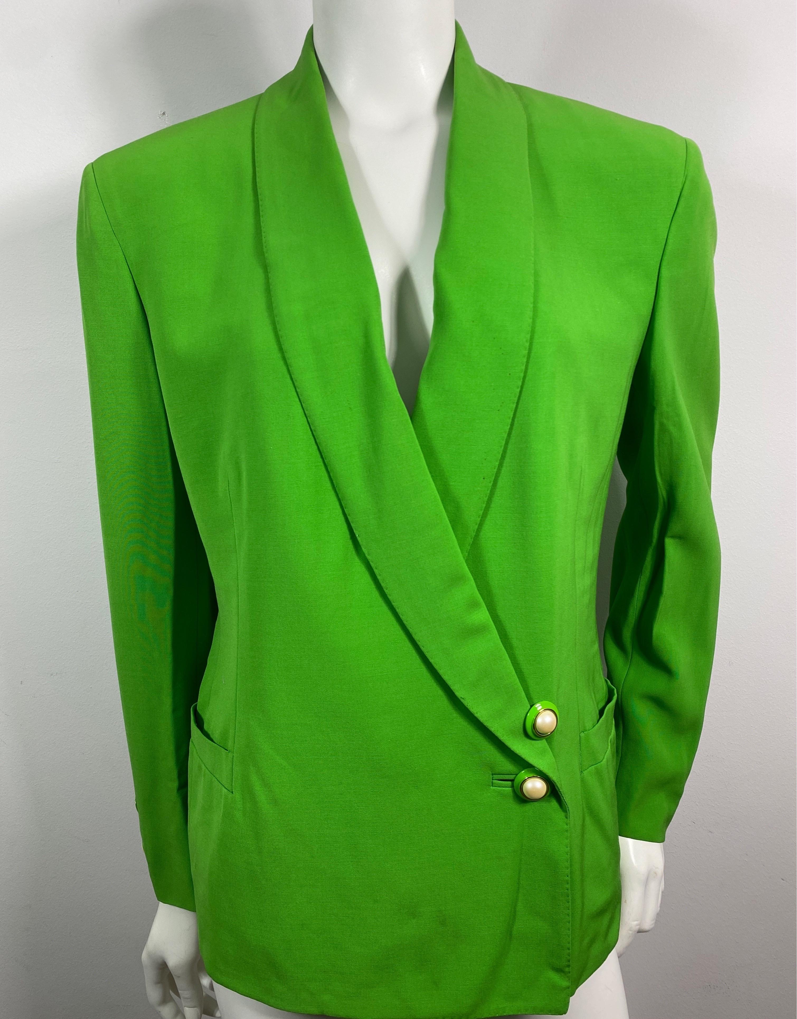 Gianni Versace Couture 1990’s Neón Green Double Breasted Jacket-Size 42 For Sale 1