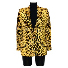 Gianni Versace Couture 1992 Black and Yellow Leopard Print Silk Jacket