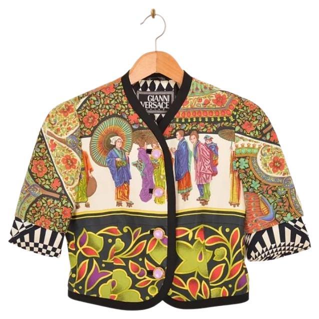 Gianni Versace Couture 1992 Japanese Print Silk Runway Jacket For Sale