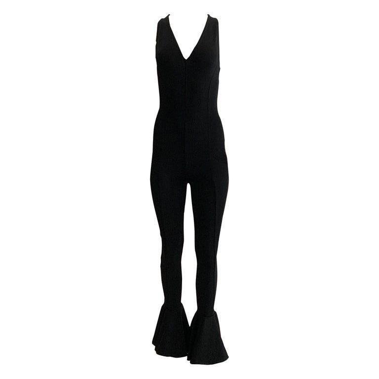 Gianni Versace Couture 1993 Runway Black Knit Flare Ankle Jumpsuit at 1stDibs