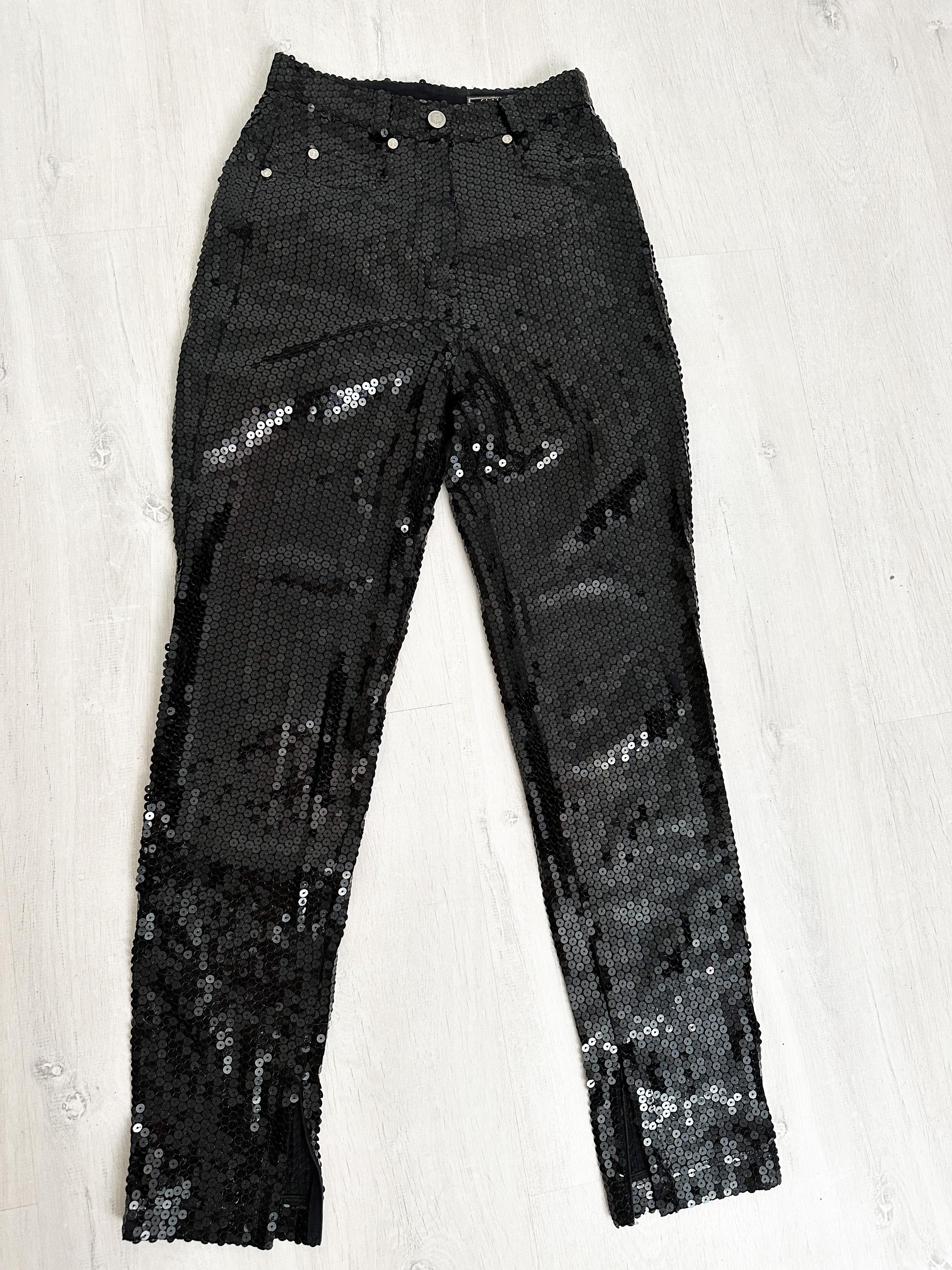 Gianni Versace Couture 1999 black runway sequin pants For Sale 6