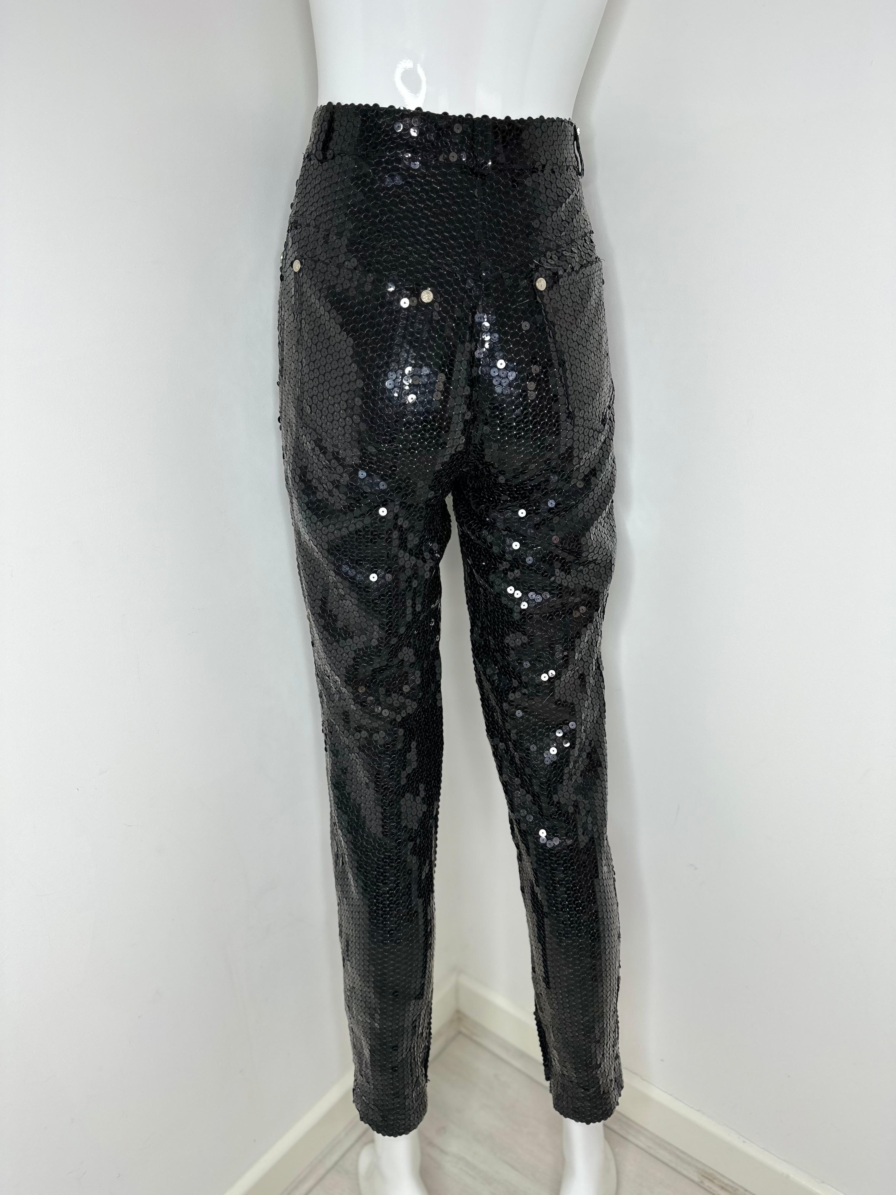 Women's Gianni Versace Couture 1999 black runway sequin pants For Sale