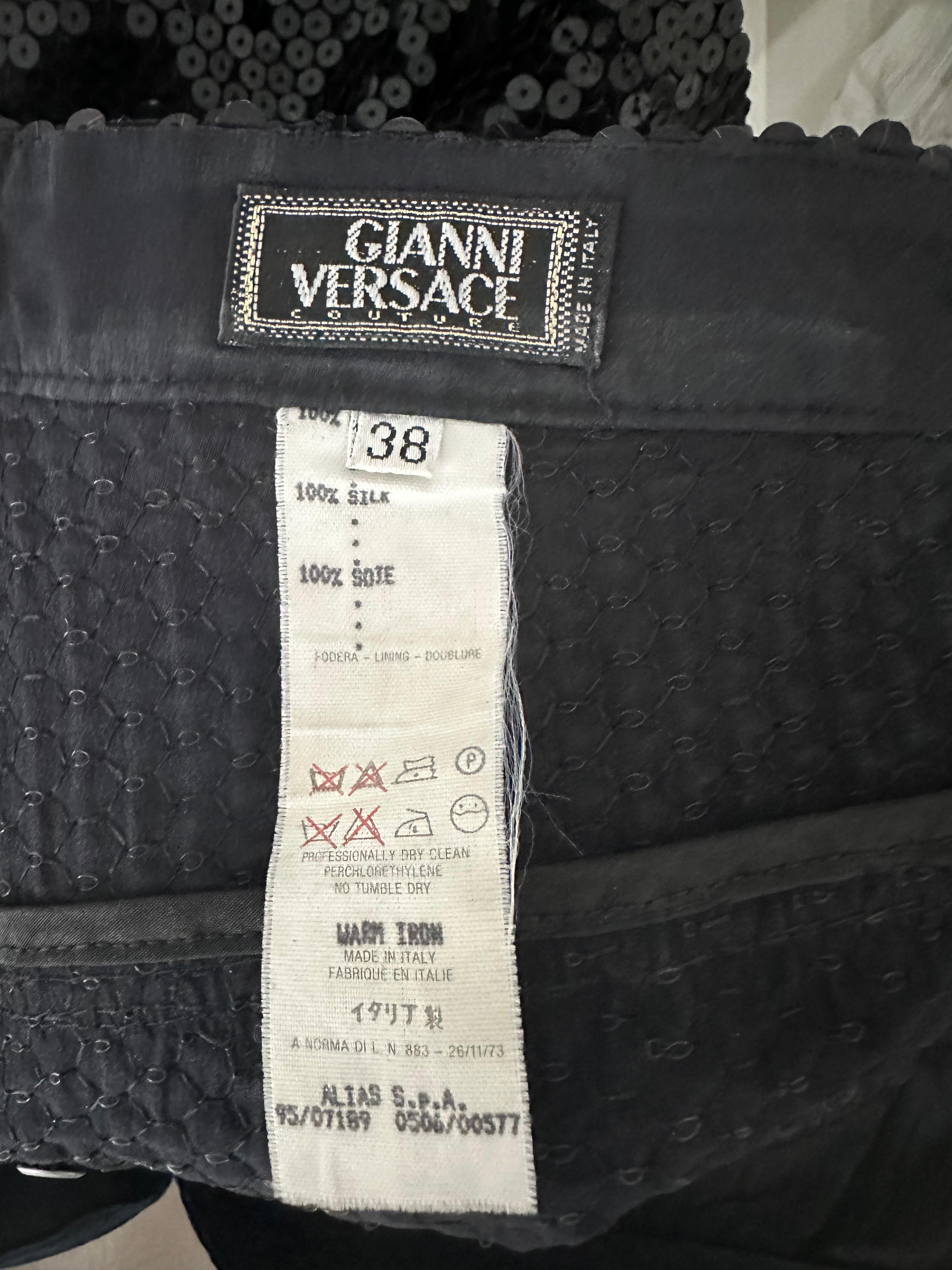 Gianni Versace Couture 1999 black runway sequin pants For Sale 2