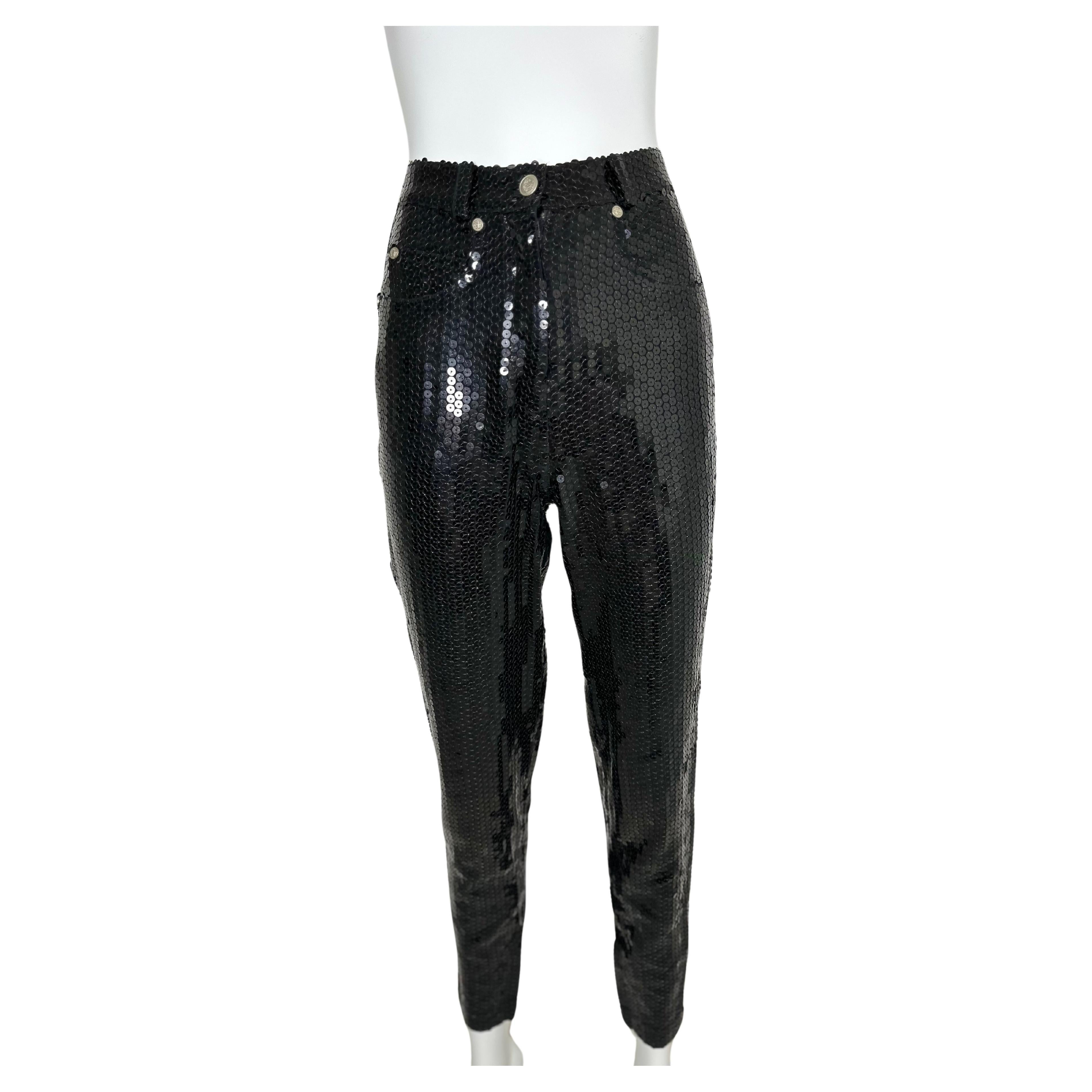 Gianni Versace Couture 1999 black runway sequin pants For Sale
