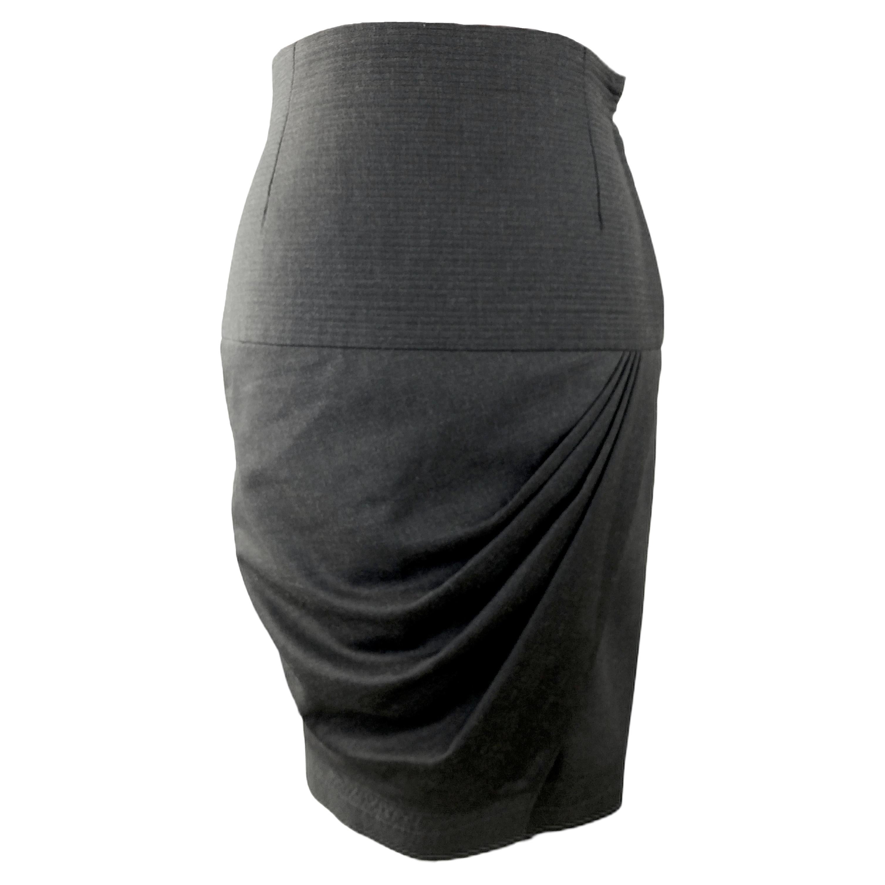 GIANNI VERSACE COUTURE 80s Rare Label Dark Grey Wool Midi Skirt  Size 4US 36EU For Sale