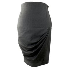 GIANNI VERSACE COUTURE 80s Rare Label Dark Grey Wool Midi Skirt | Size 4US 36EU