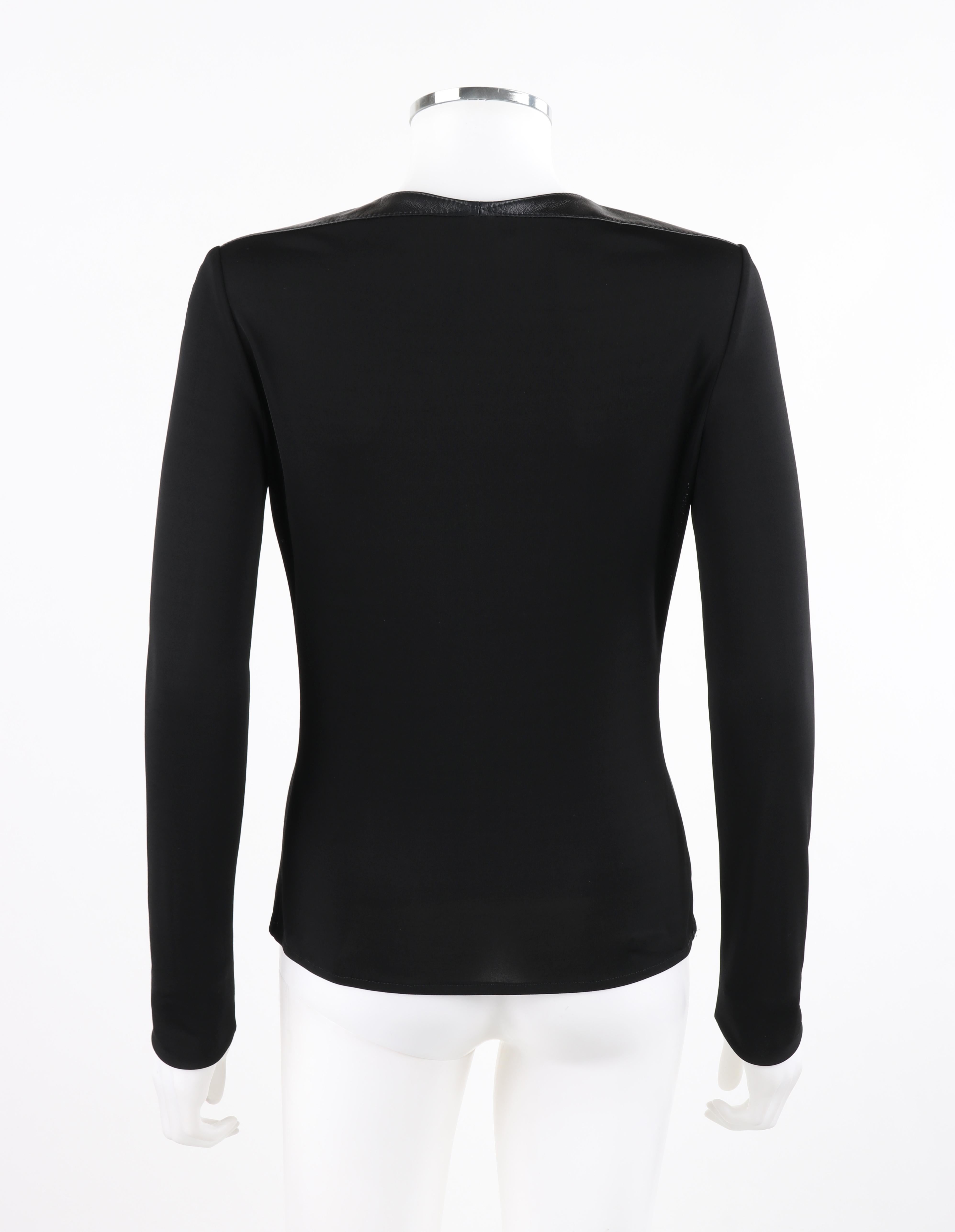 GIANNI VERSACE Couture A/W 1997 Black Cutout Leather Knit Gather Pleated Blouse  For Sale 1