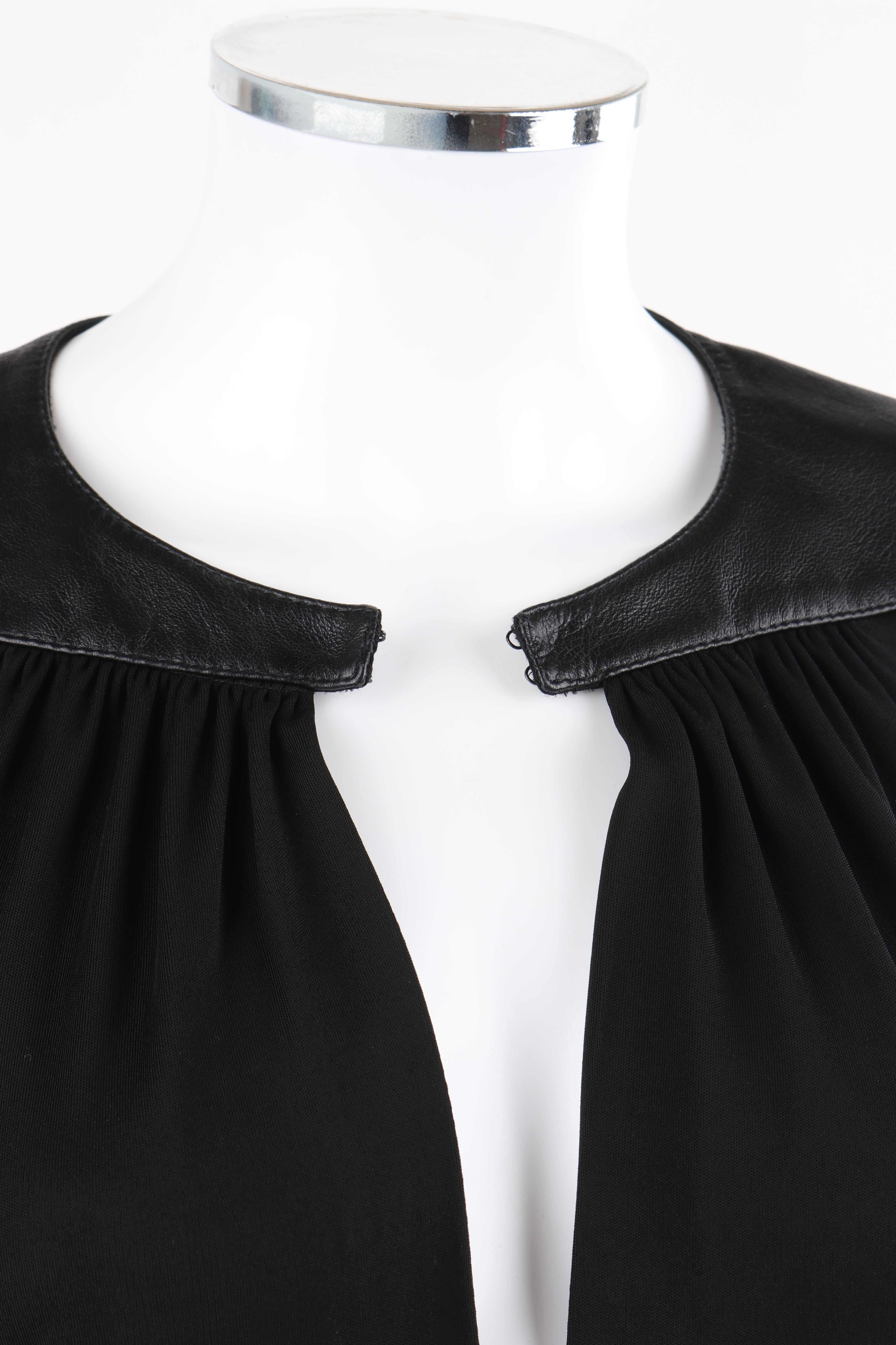 GIANNI VERSACE Couture A/W 1997 Black Cutout Leather Knit Gather Pleated Blouse  For Sale 3
