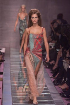 Gianni Versace Couture Runway Editorial Backless Sheer Chiffon and Lace Gown
