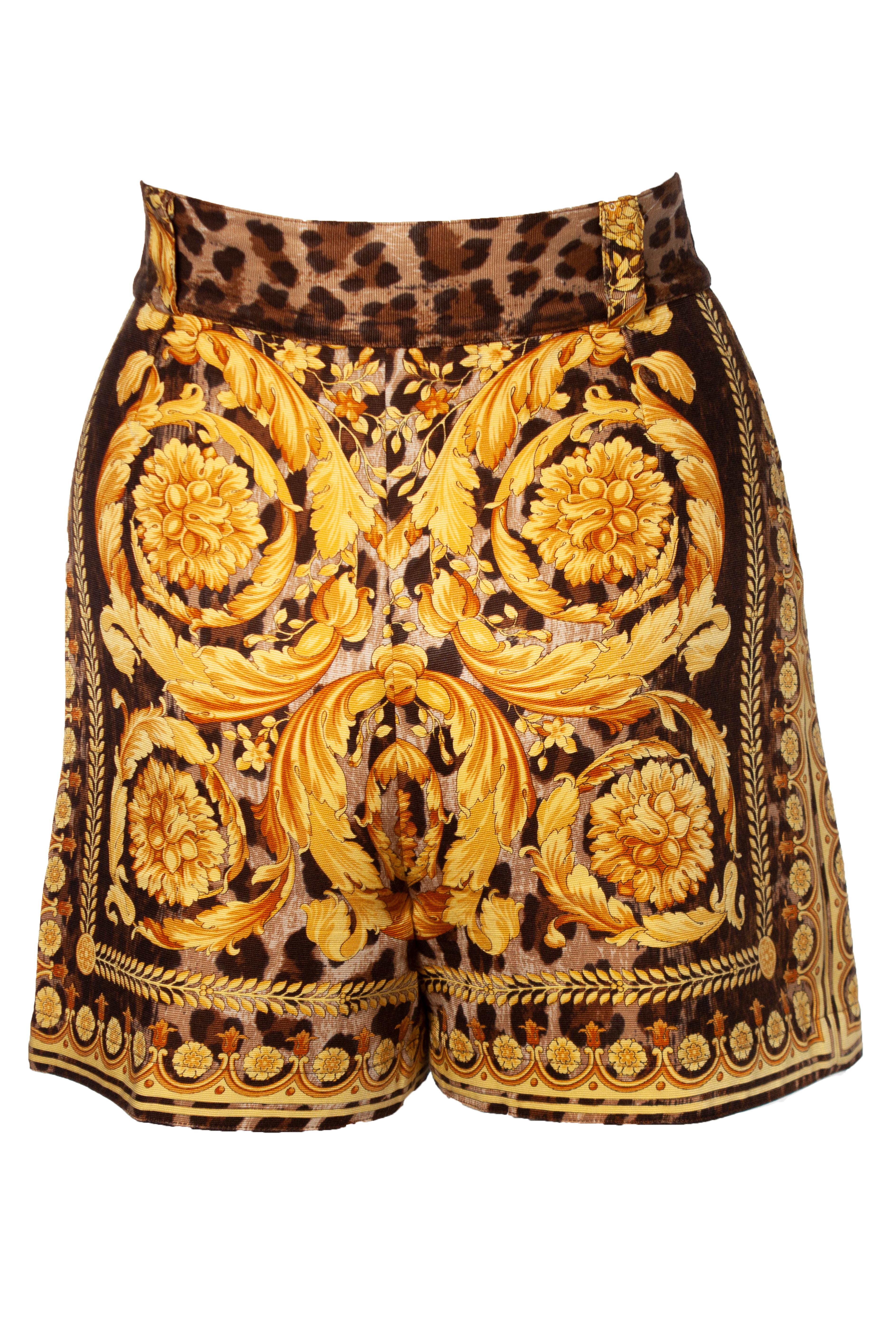 Brown Gianni Versace Couture, Barocco printed shorts For Sale