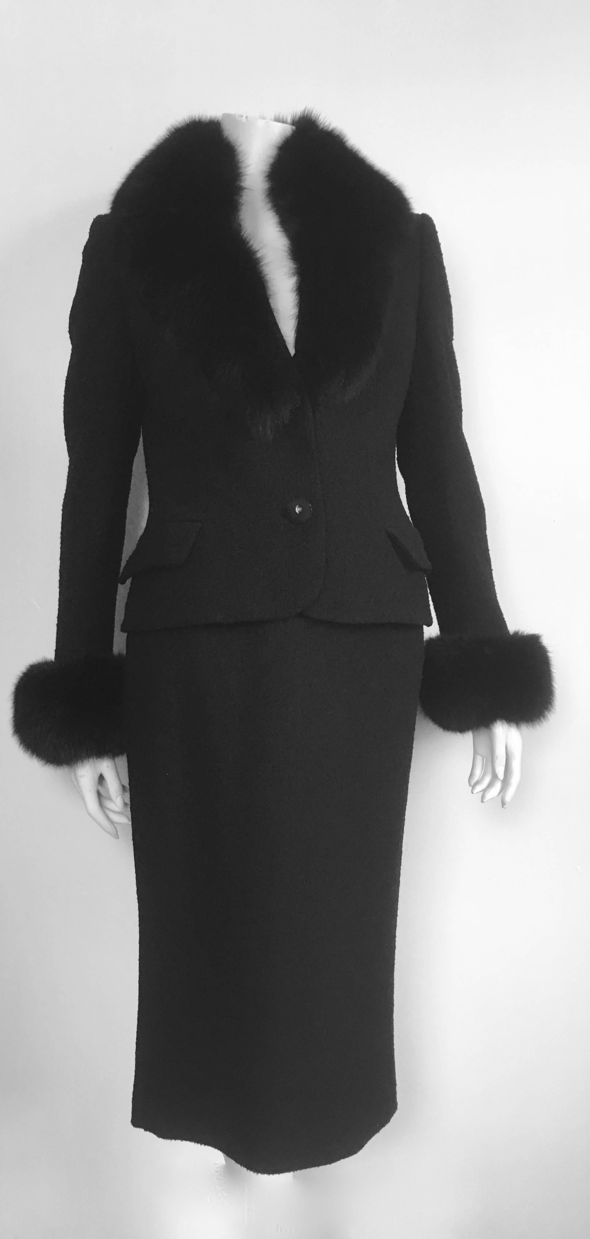 Gianni Versace Couture 1990s Black Boucle Fur Trim Skirt Suit Size 4. For Sale 6