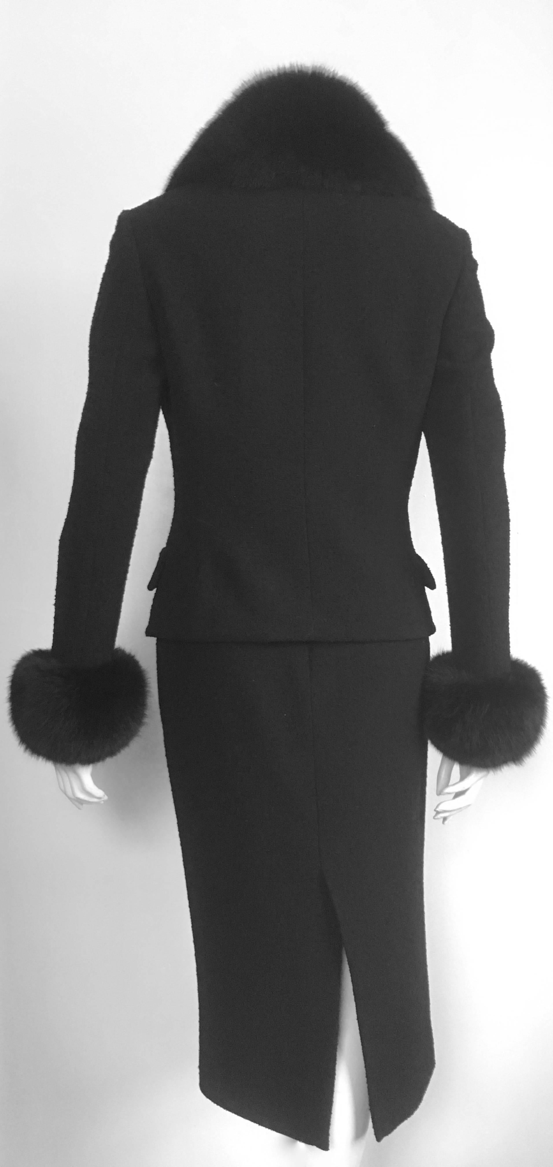 Gianni Versace Couture 1990s Black Boucle Fur Trim Skirt Suit Size 4. For Sale 1
