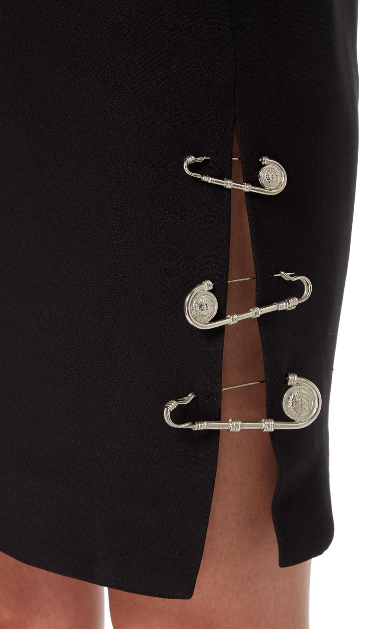 Gianni Versace Couture, Black day dress with safety pins, Spring/Summer ...