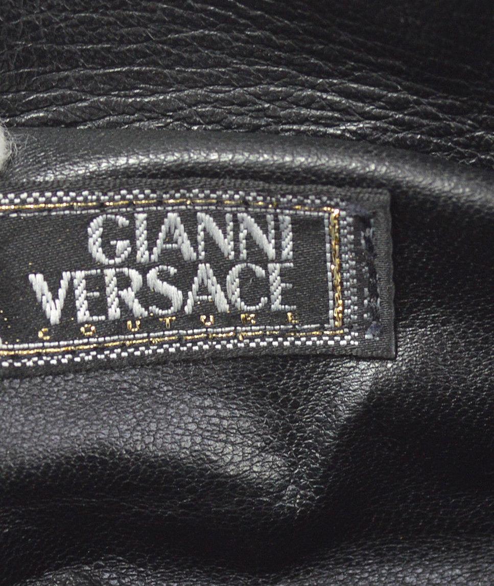 Women's or Men's Gianni Versace Couture Black Leather Gold Charm Fanny Pack Waist Belt Bag