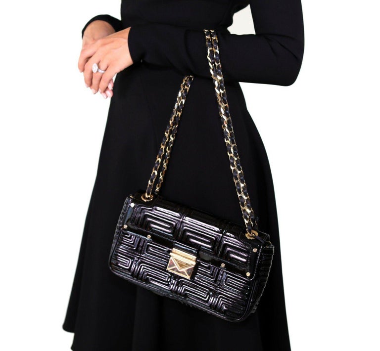 Versace Black Quilted Patent Leather Shoulder Bag Gianni Versace