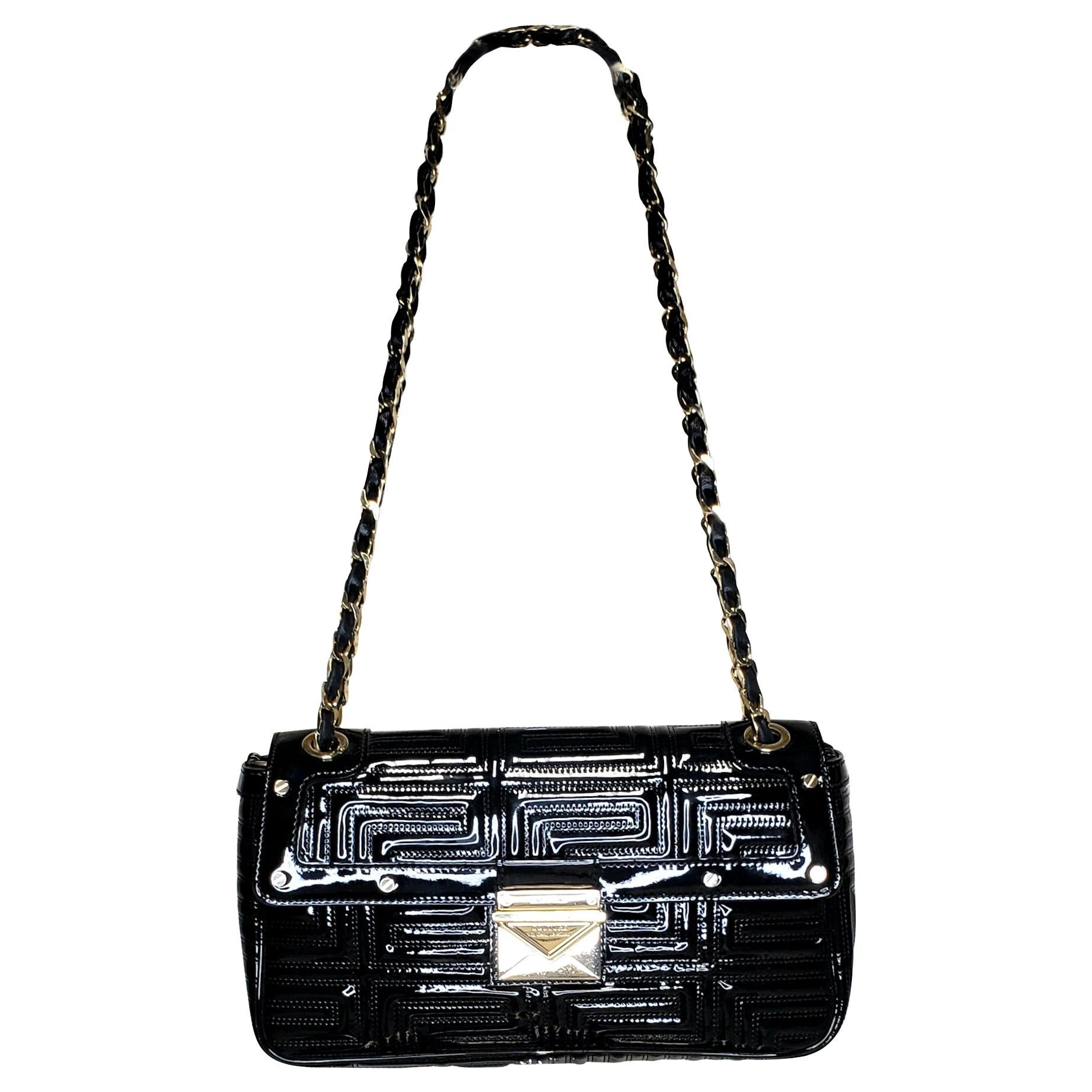 GIANNI VERSACE COUTURE BLACK PATENT QUILTED LEATHER SHOULDER Bag