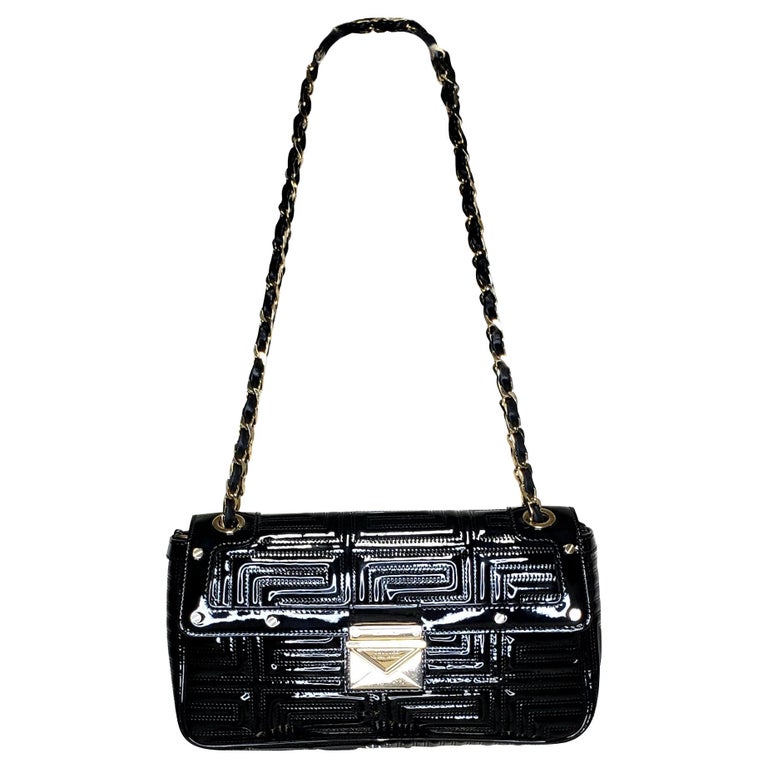 GIANNI VERSACE COUTURE BLACK PATENT QUILTED LEATHER SHOULDER Bag For Sale  at 1stDibs