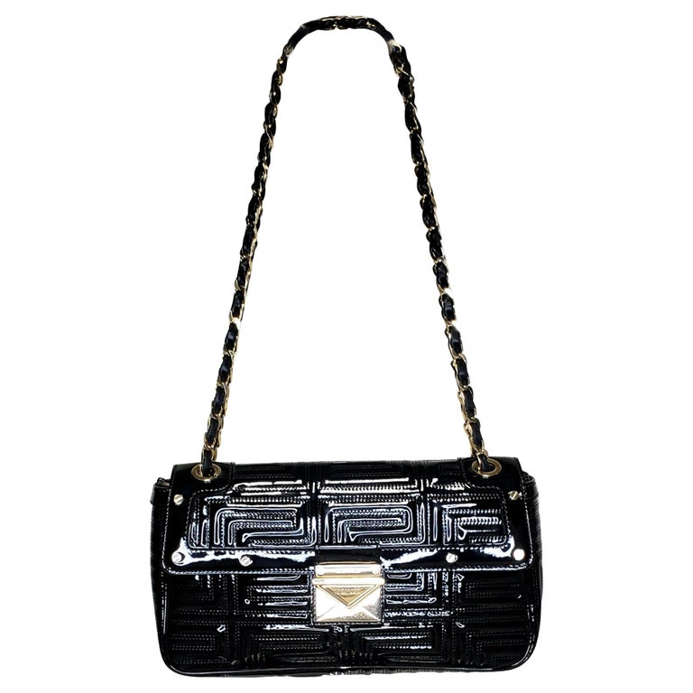 Versace 1969 Womens Jovanna Faux Leather Whip Stitch Crossbody Handbag In  Black